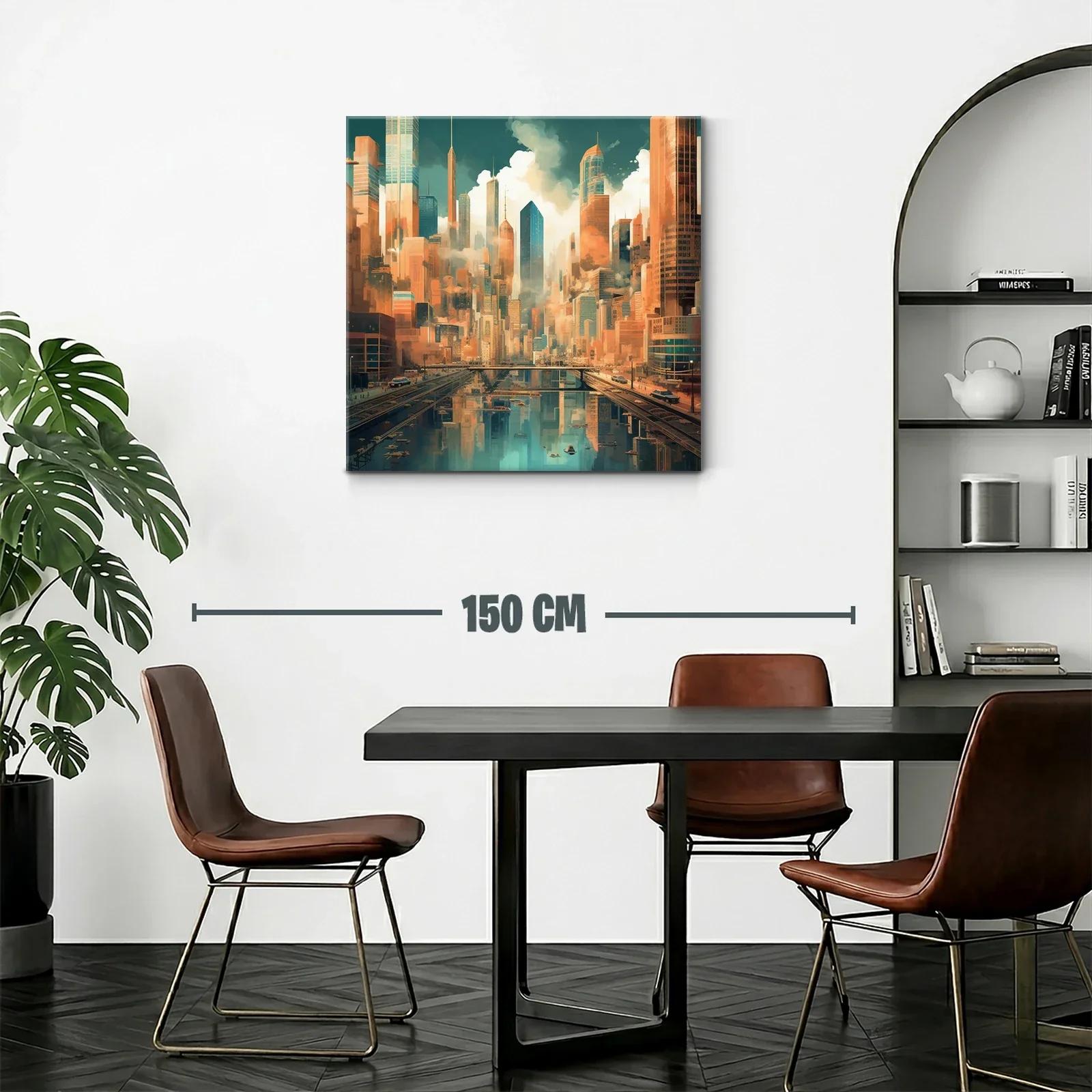 Paisaje urbano futurista con reflejos en el agua — miniatura 2
