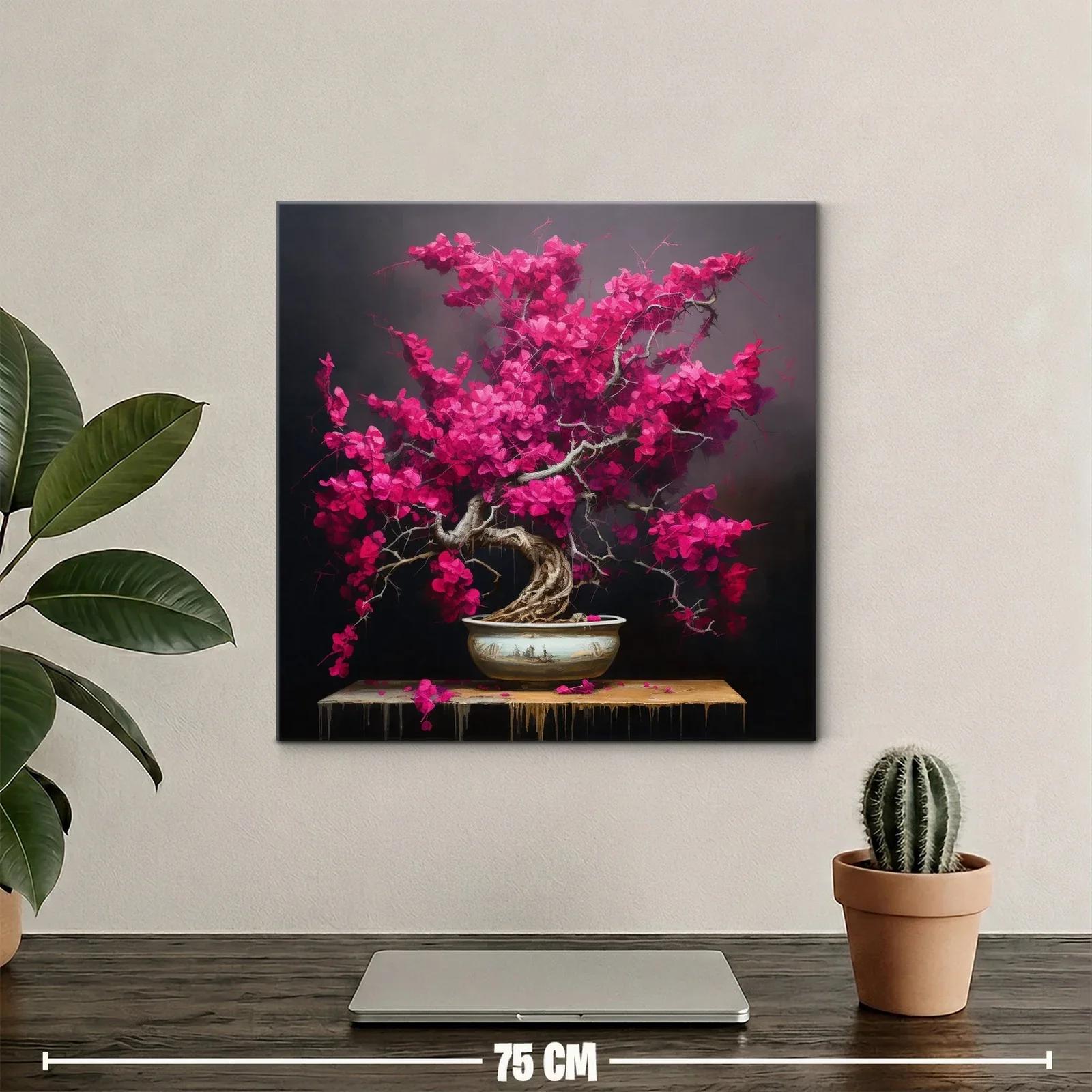Bonsái con flores vibrantes en tonos fucsia y fondo oscuro — miniatura 2