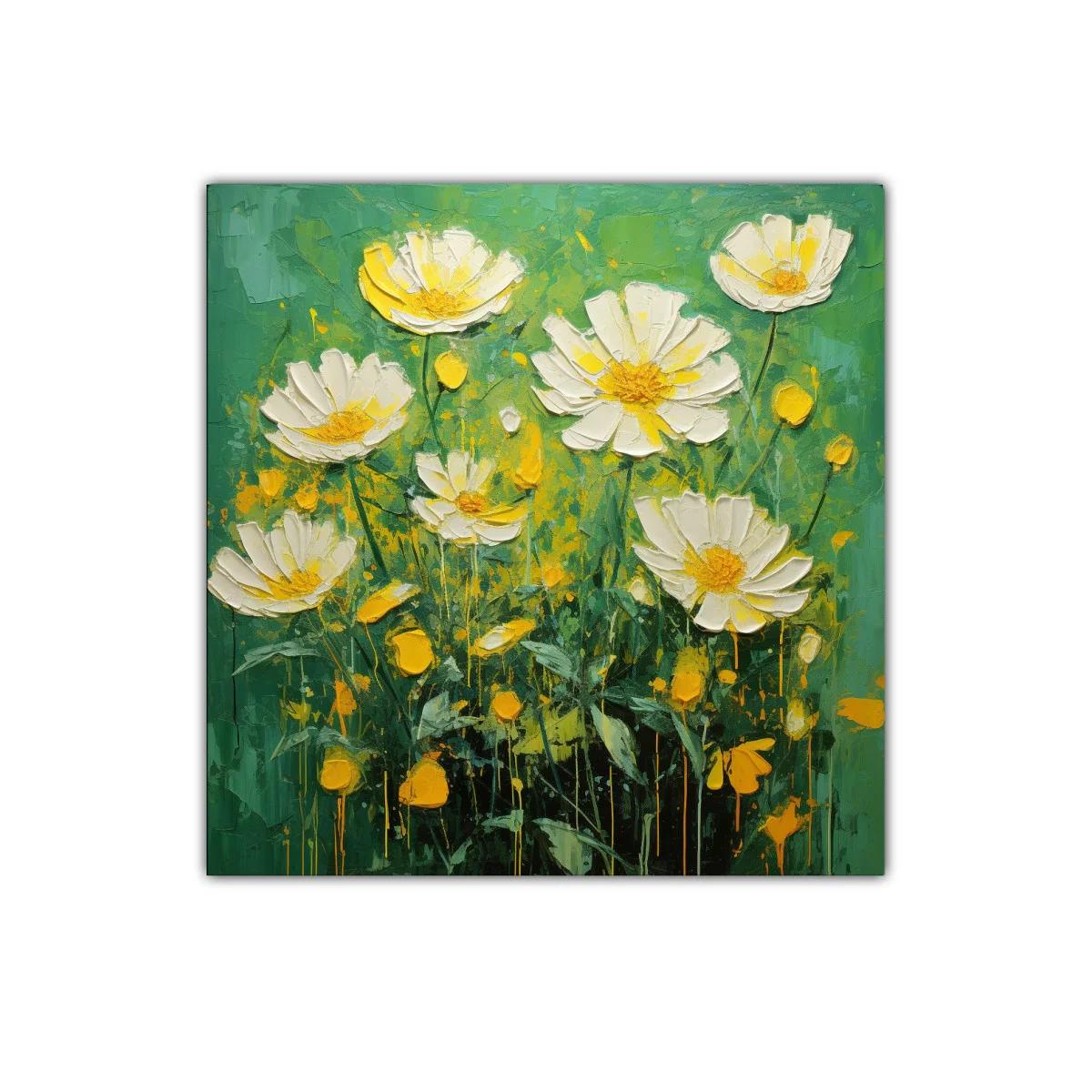 Cuadro decorativo flores blancas sobre fondo verde vibrante — imagen principal