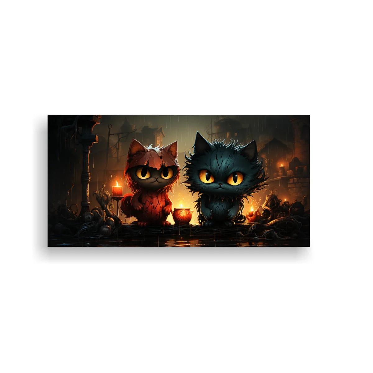 Cuadro dos gatos de ojos grandes con vela — imagen principal