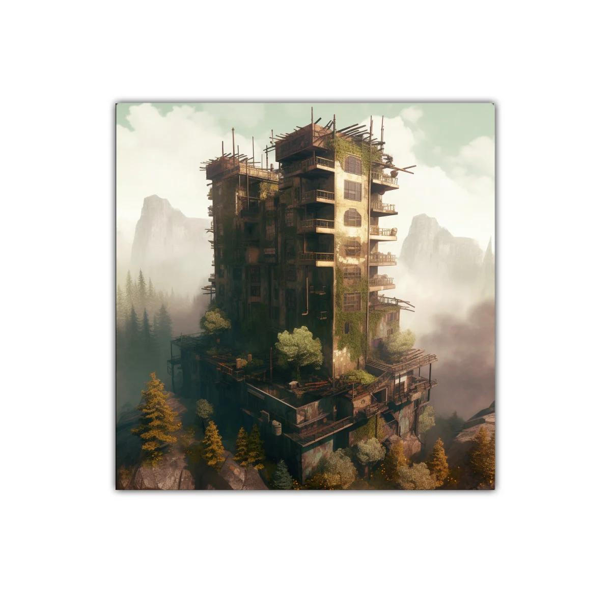 Edificio abandonado entre naturaleza y niebla misteriosa — imagen principal
