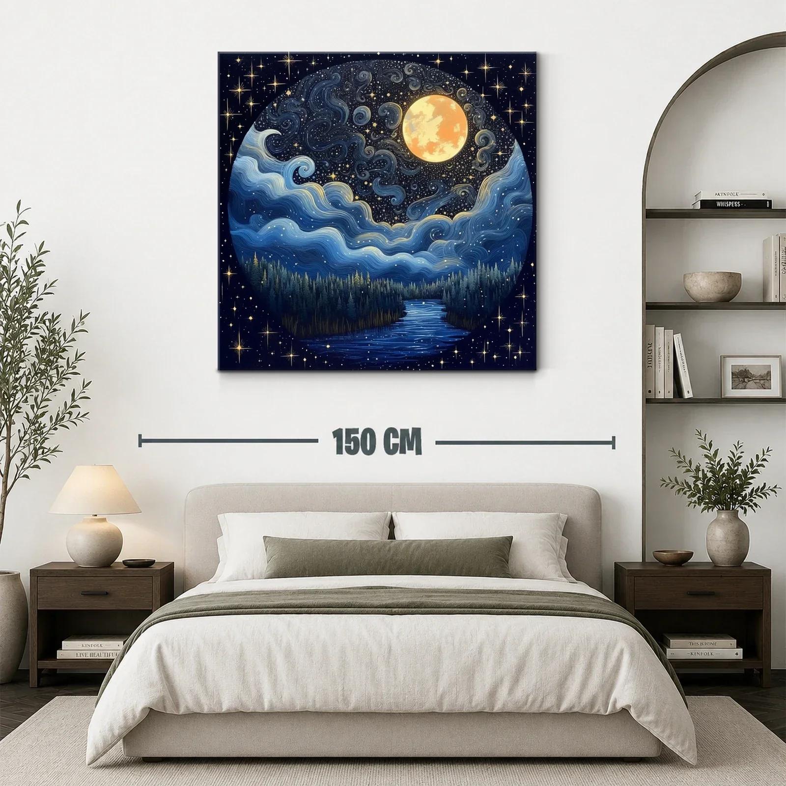 Paisaje nocturno con luna llena y cielo estrellado — miniatura 3
