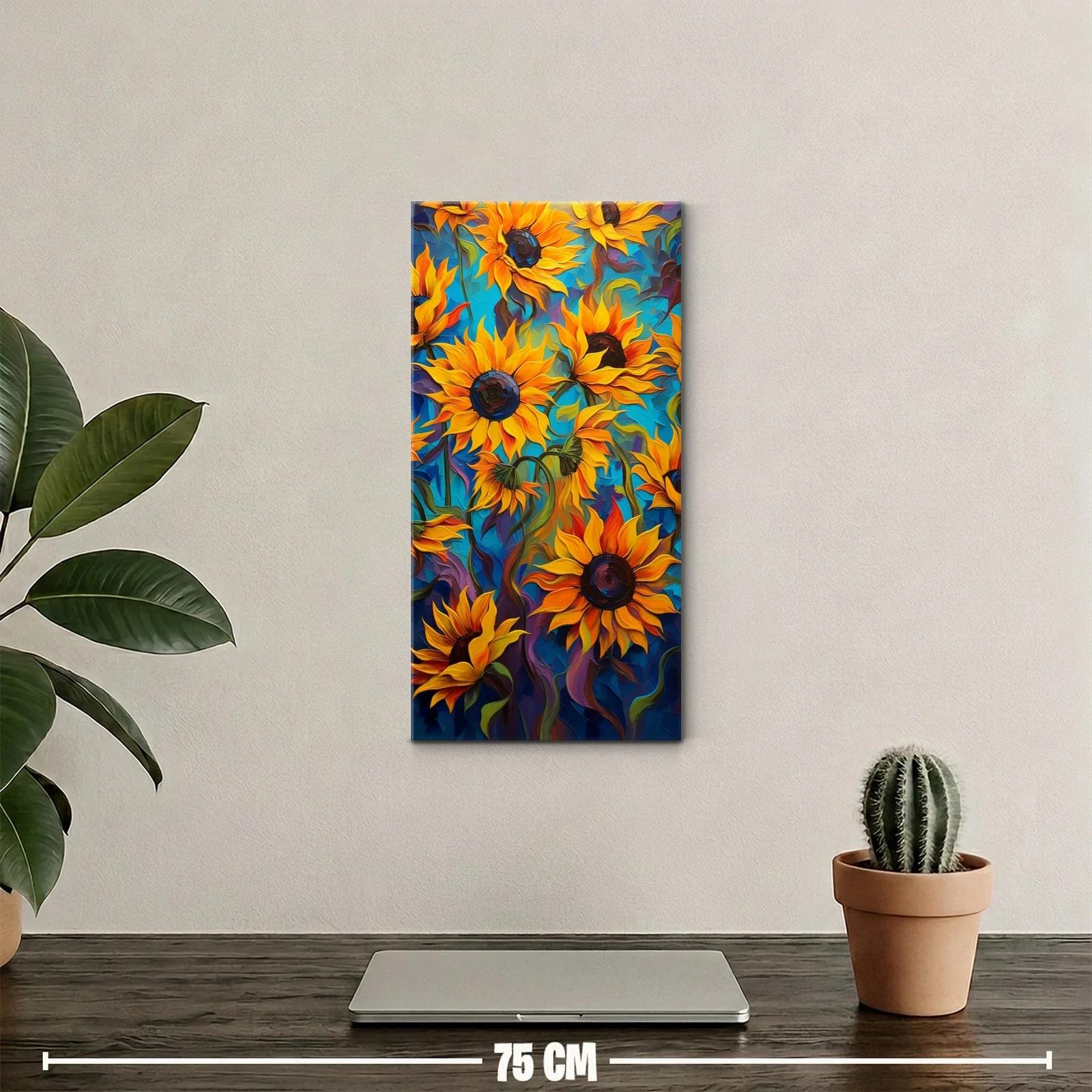 Cuadro girasoles con tallos entrelazados y fondo ondulado — miniatura 2