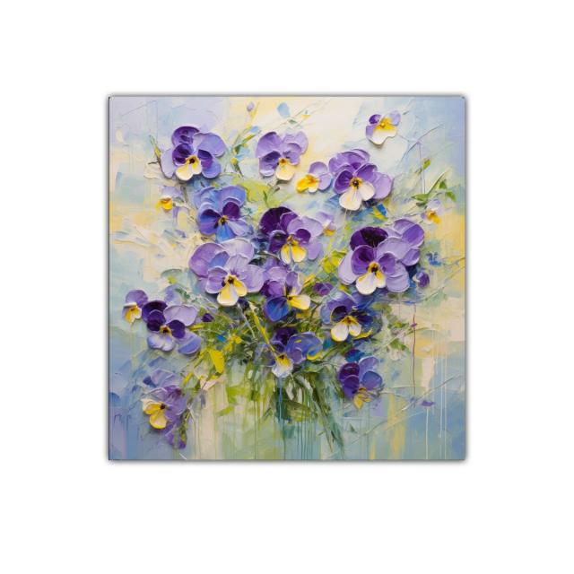 Cuadro decorativo con ramo de violetas en tonos suaves