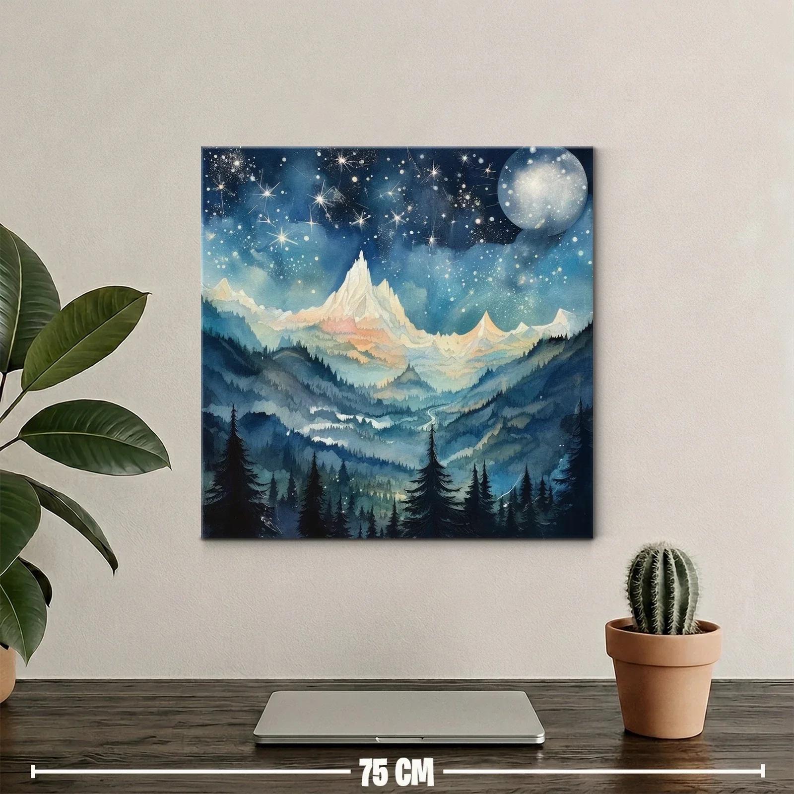 Paisaje nocturno con montañas y cielo estrellado brillante — miniatura 2