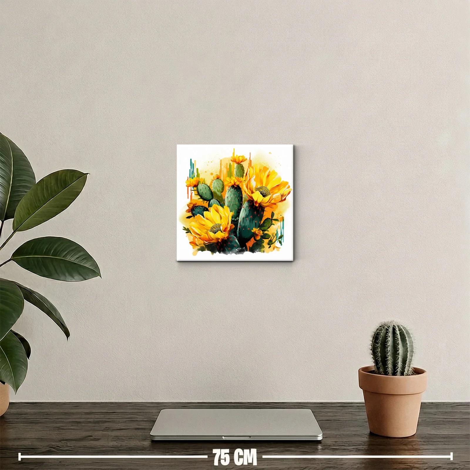 Vibrante composición de cactus en flor amarilla y verde — miniatura 2