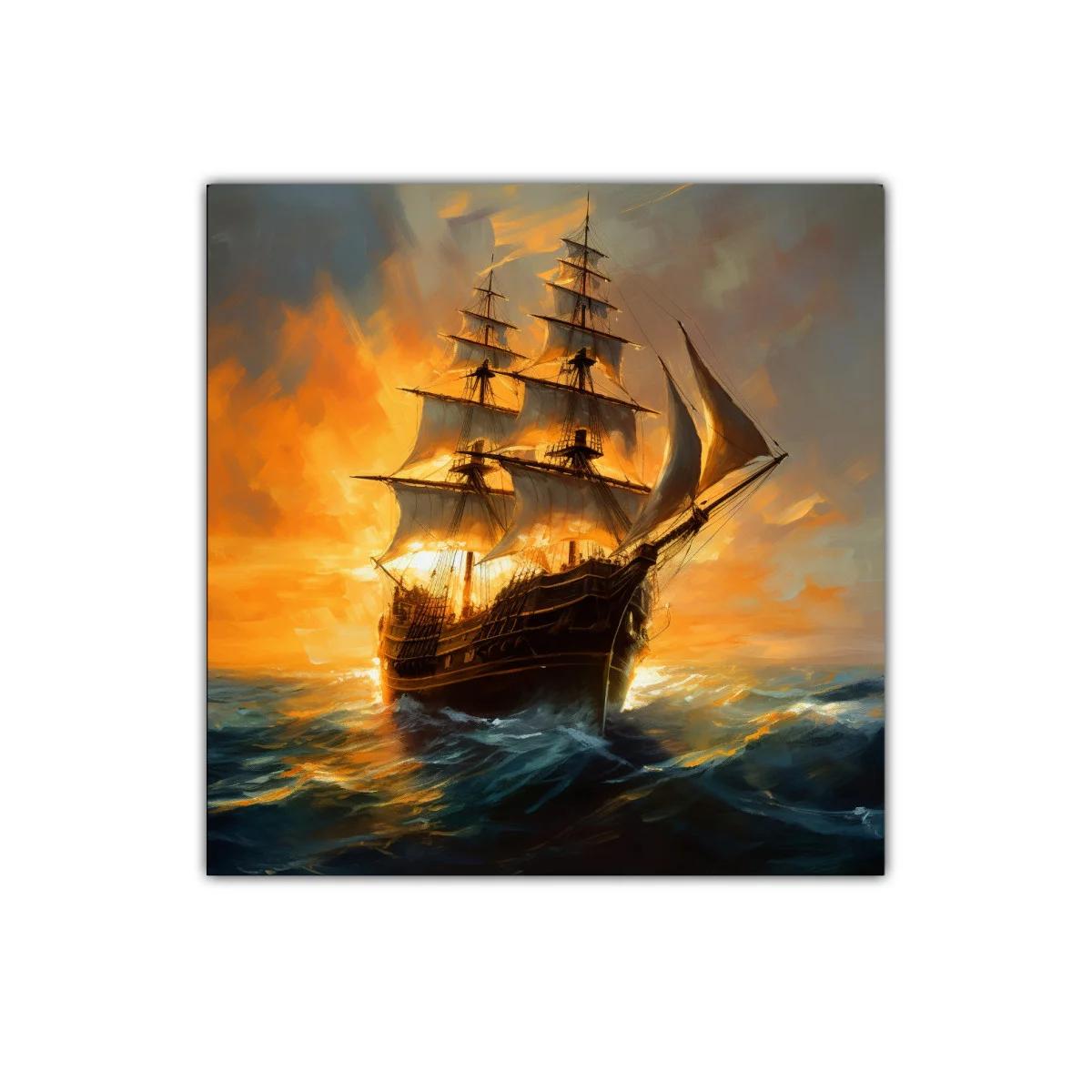 Imponente barco de vela en mar agitado al atardecer — imagen principal