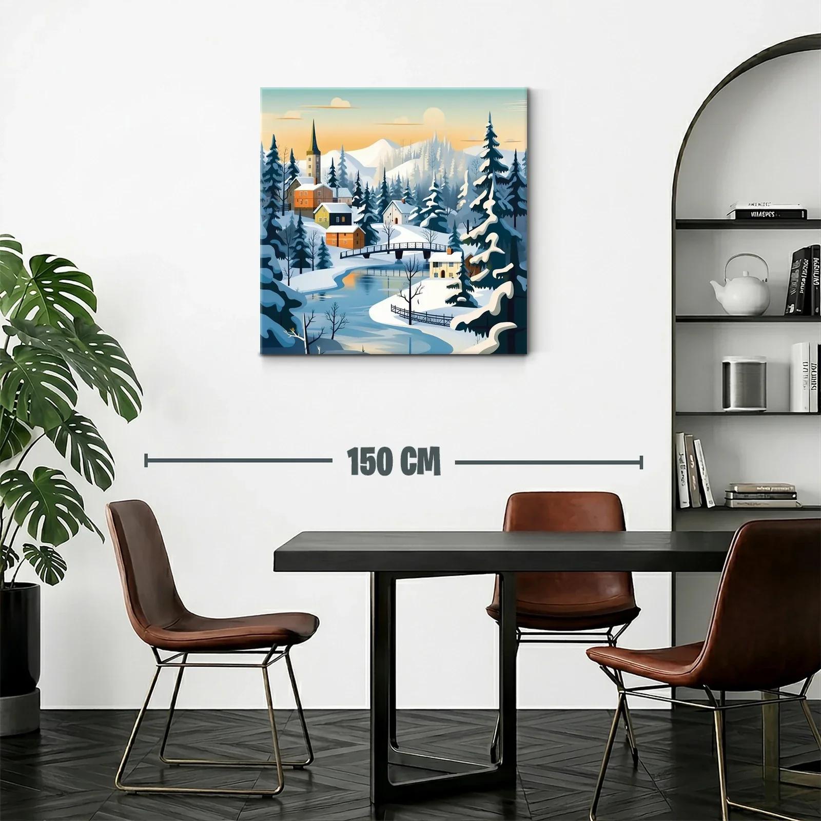 Paisaje invernal con puente y casas de montaña — miniatura 2