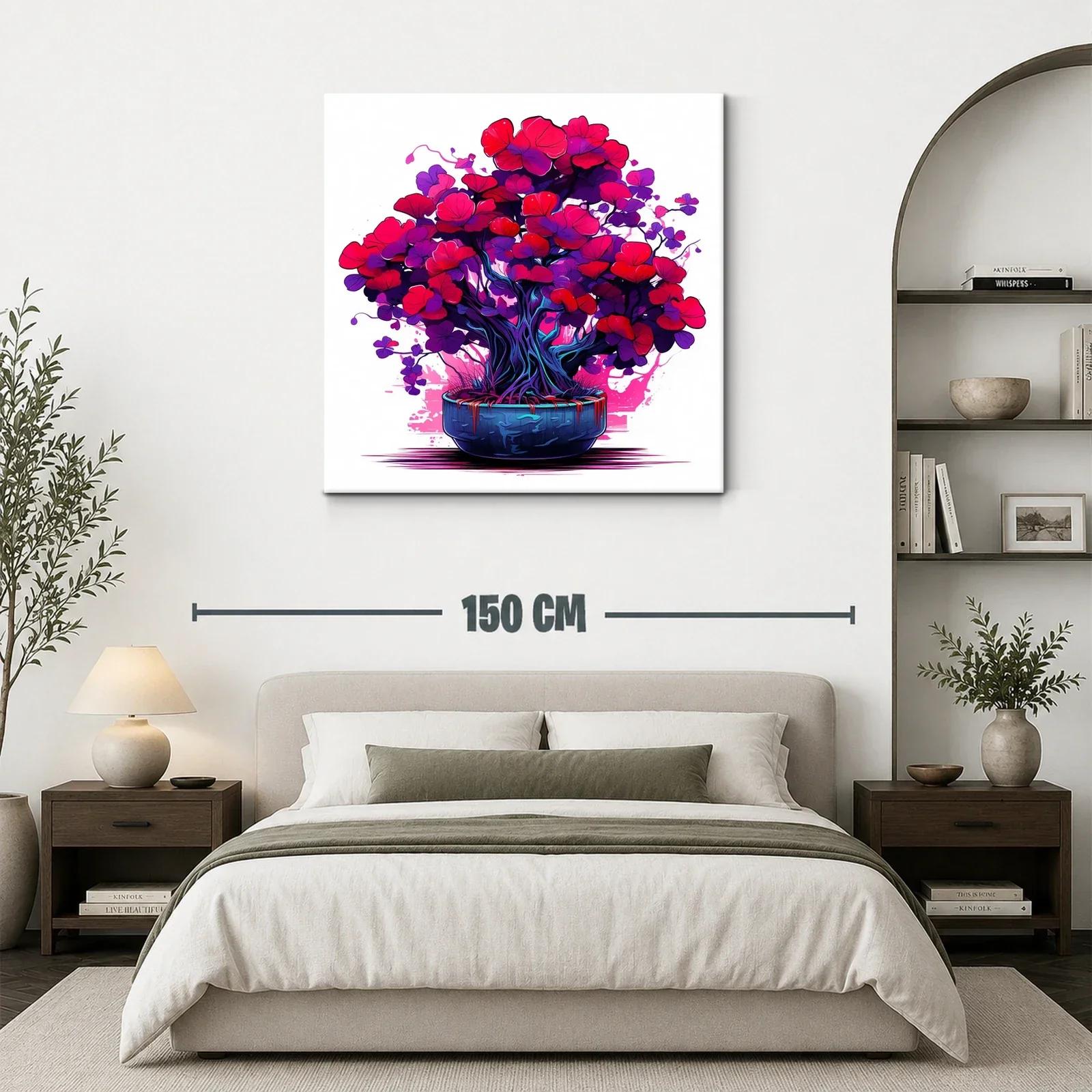 Cuadro vibrante de árbol floral en tonos rojos y púrpuras — miniatura 3