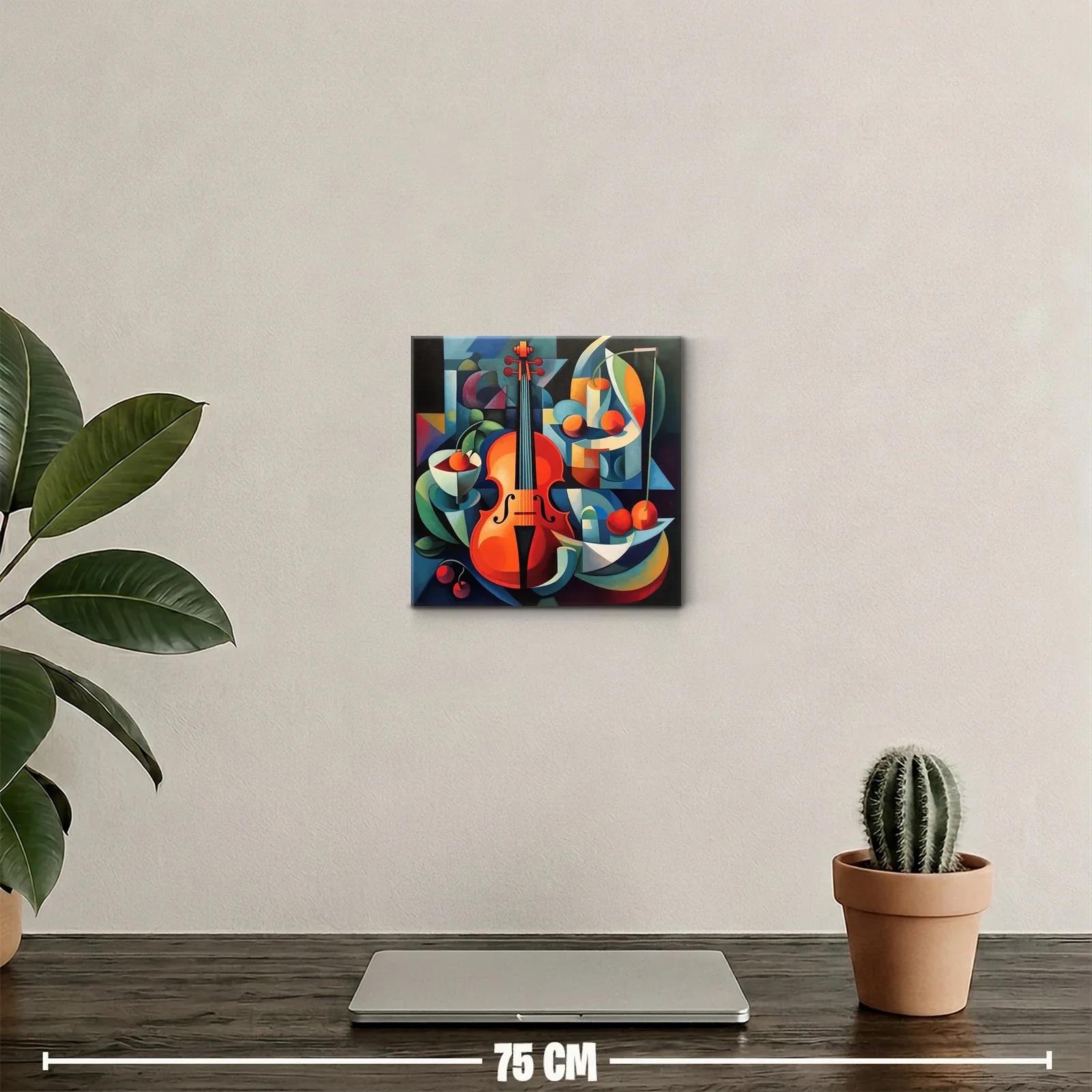 Cuadro decorativo con violín y cerezas en estilo cubista — miniatura 2