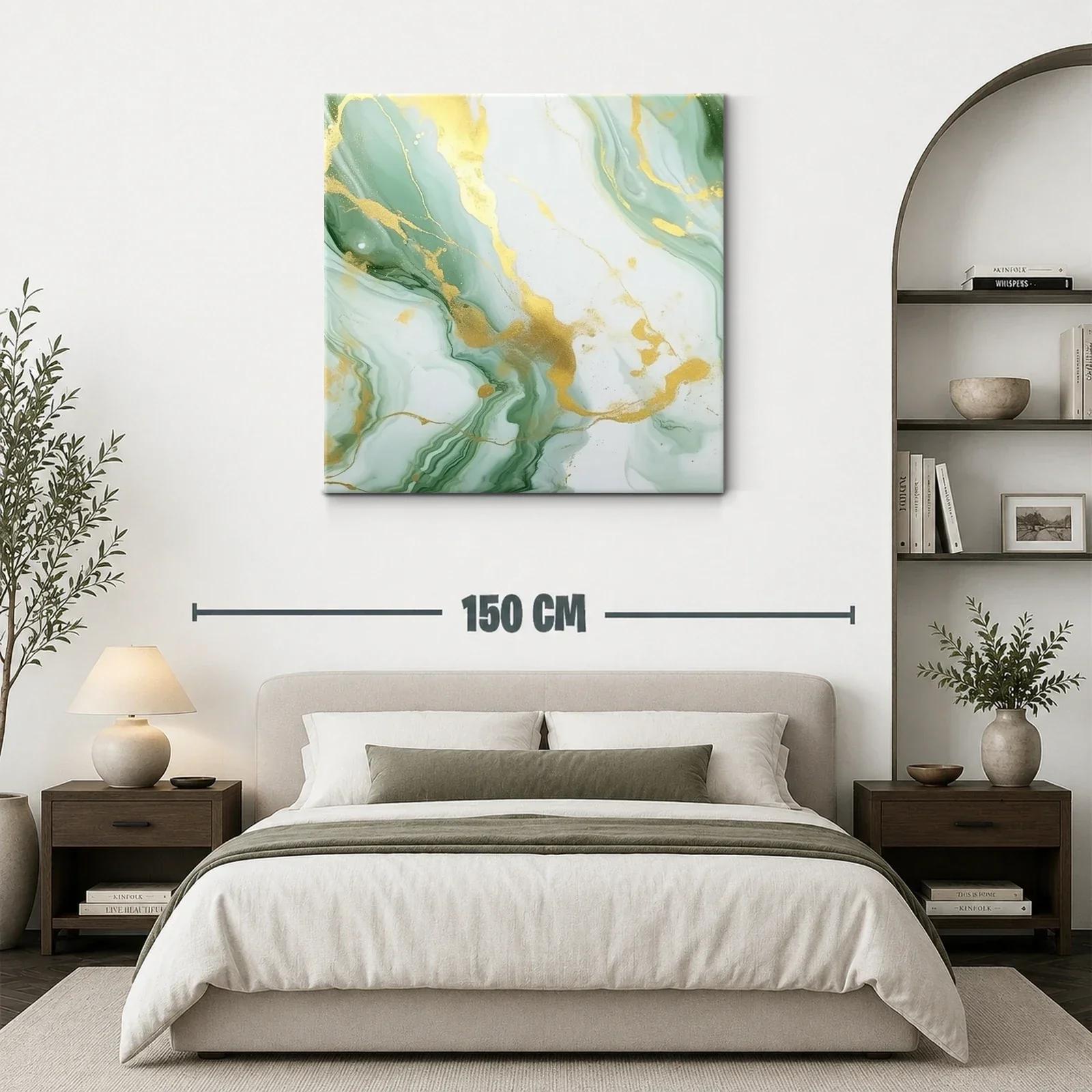 Cuadro abstracto en tonos verdes con destellos dorados elegantes — miniatura 3