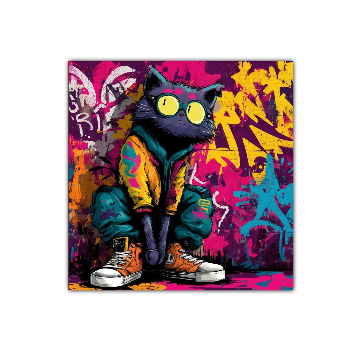 Cuadro gato urbano en vibrante estilo grafiti moderno — imagen principal