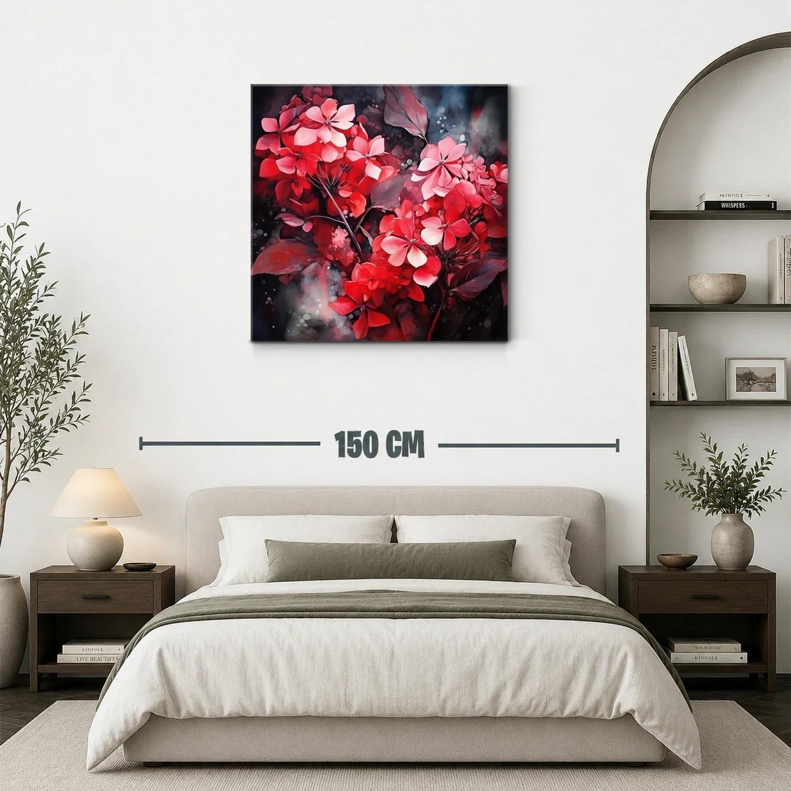 Floral vibrante en tonos rojos y rosas con fondo oscuro — miniatura 3
