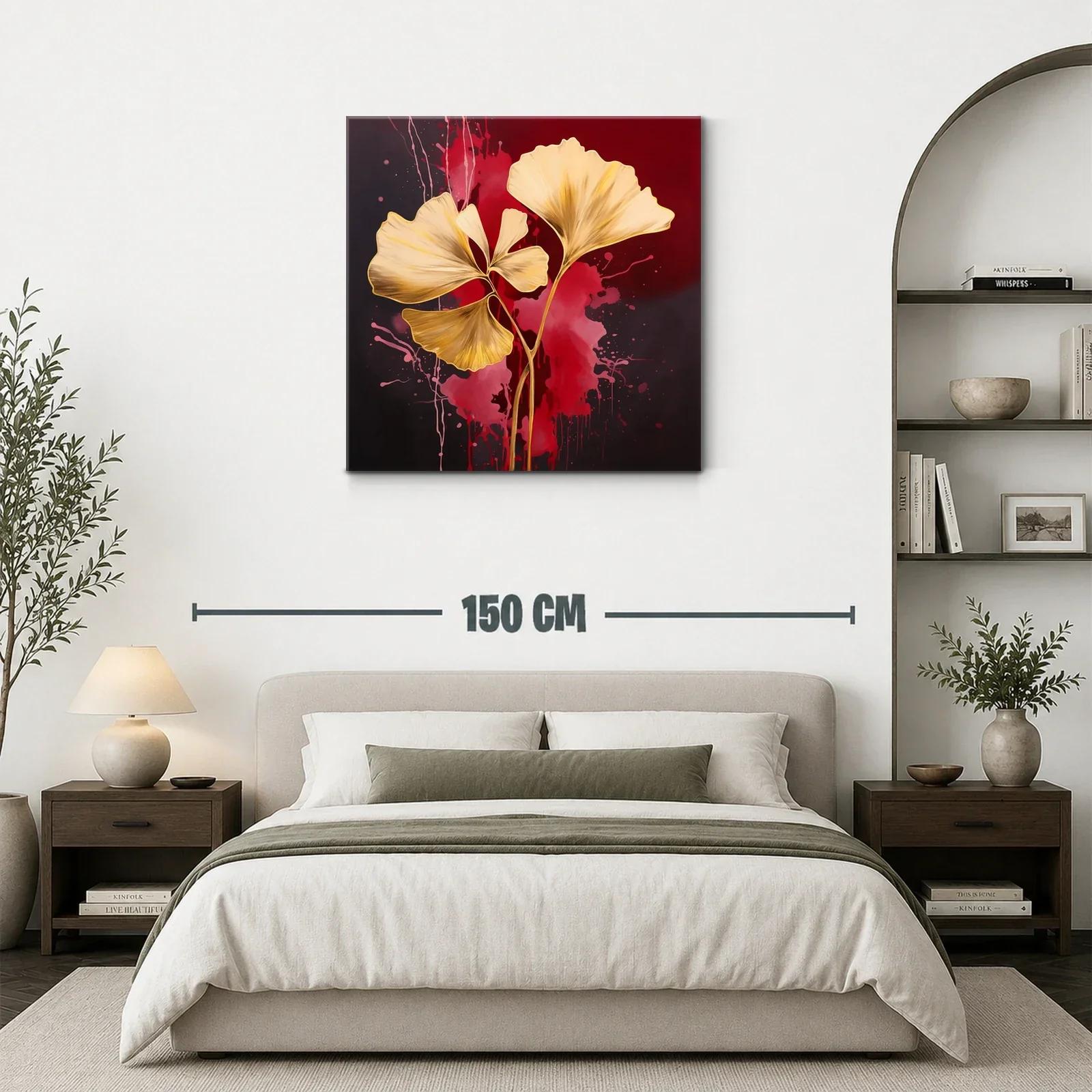 Elegancia dorada con hojas abstractas sobre fondo rojo intenso — miniatura 3