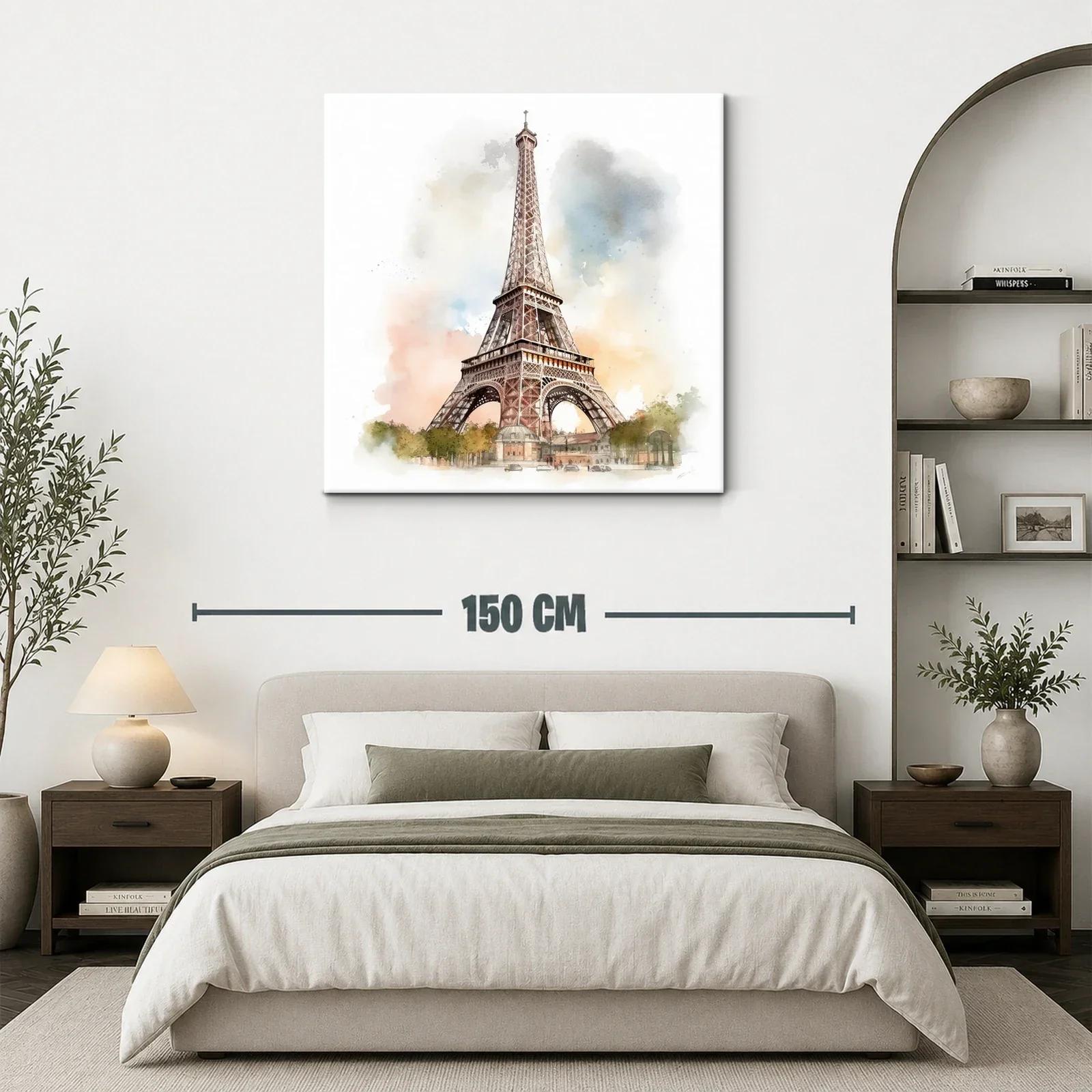 Cuadro Torre Eiffel con acuarela en tonos cálidos y suaves — miniatura 3