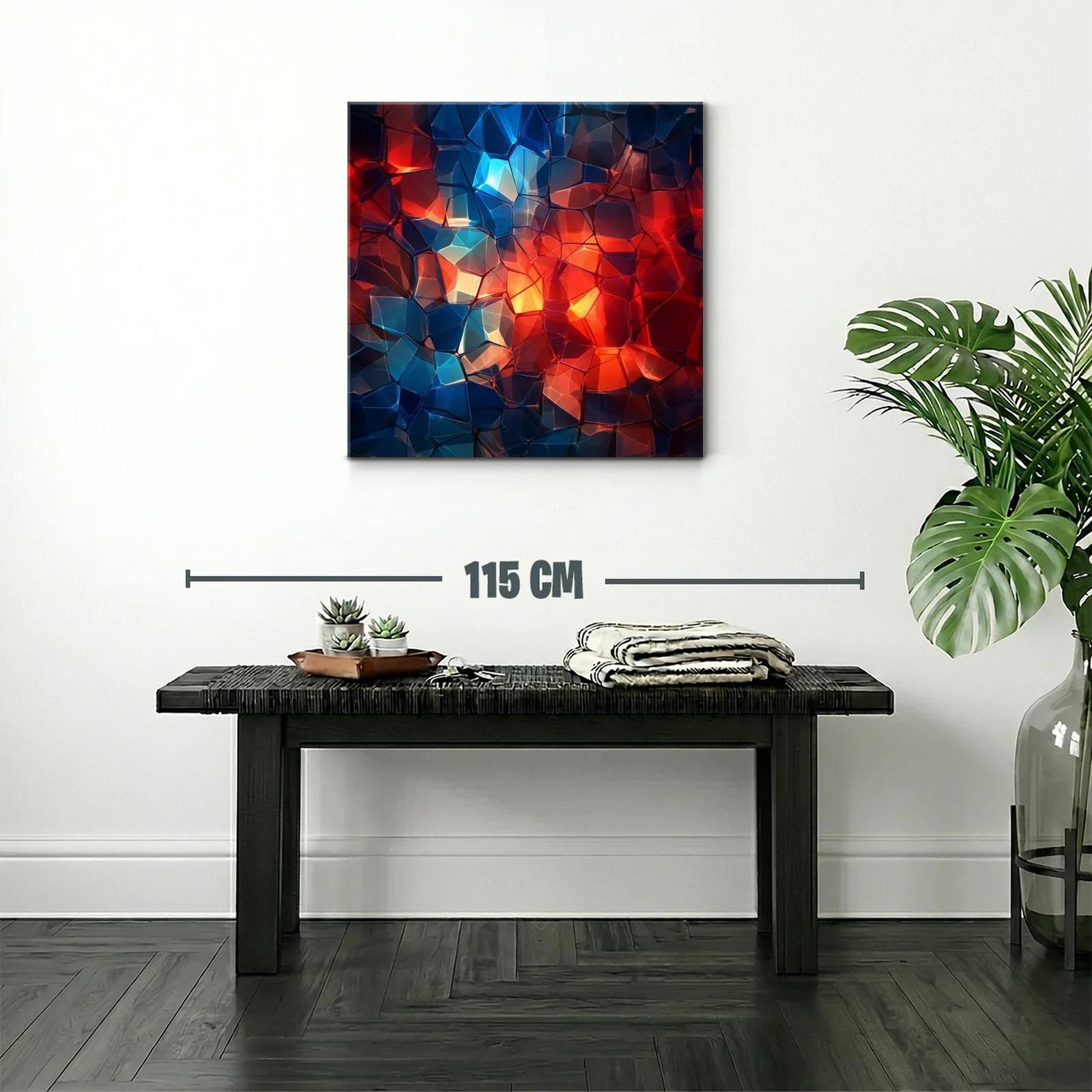 Cuadro abstracto con mosaico de tonos cálidos y fríos — miniatura 2