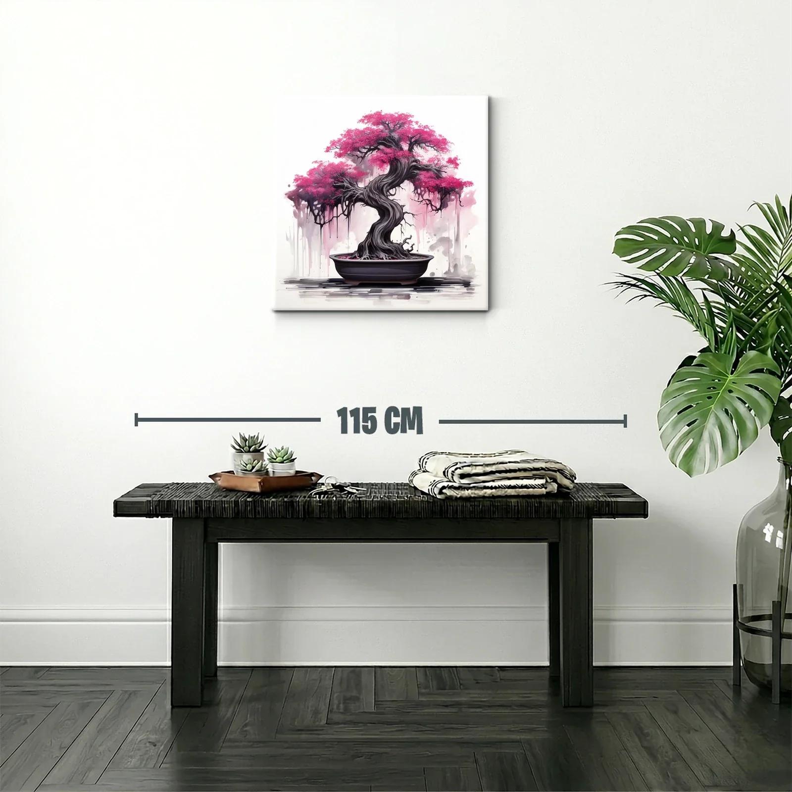 Árbol Bonsái con Flores Rosadas en Composición Artística — miniatura 2