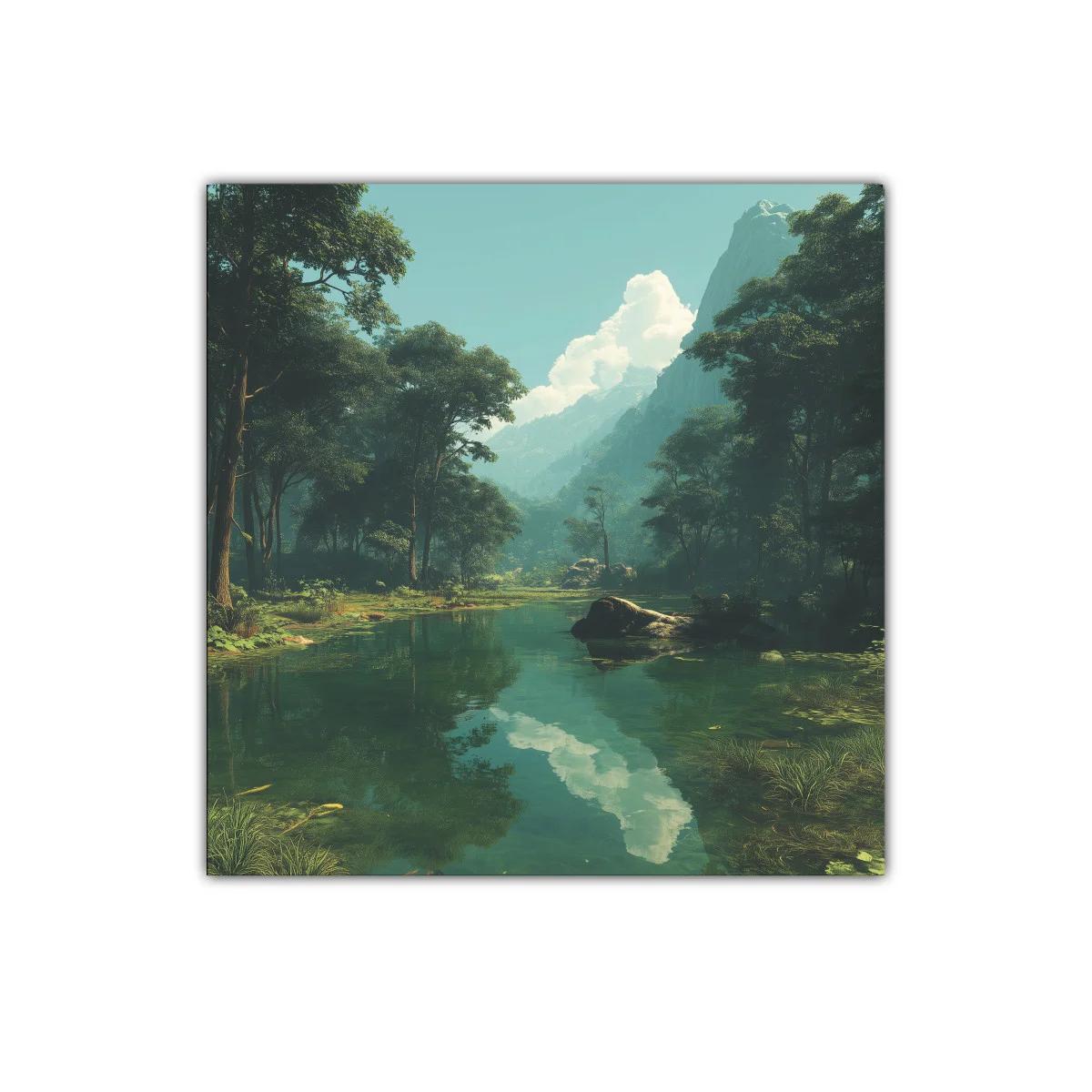 Serena vista natural con montaña y río en calma — miniatura 1