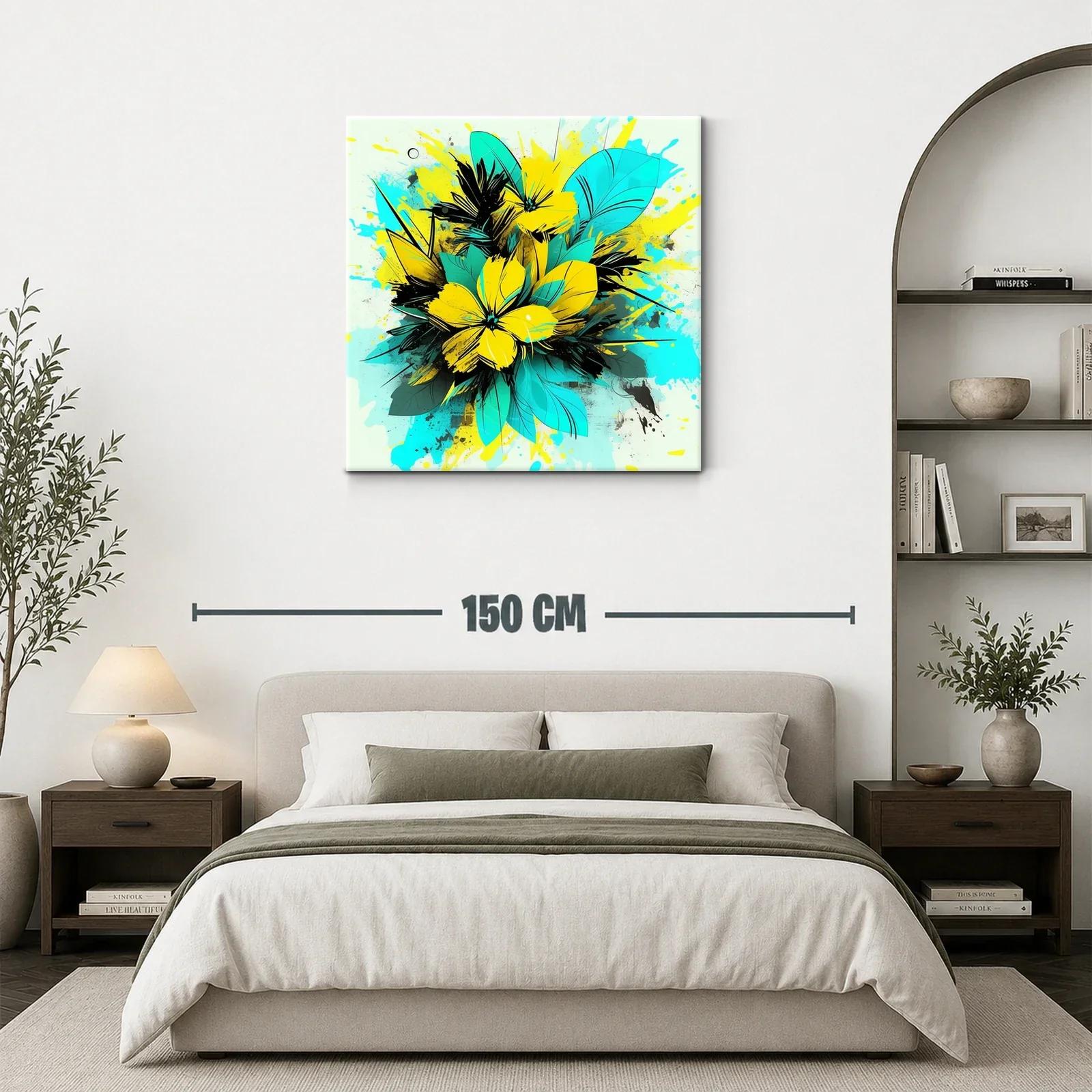 Composición de flores vibrantes en tonos turquesa y amarillo — miniatura 3