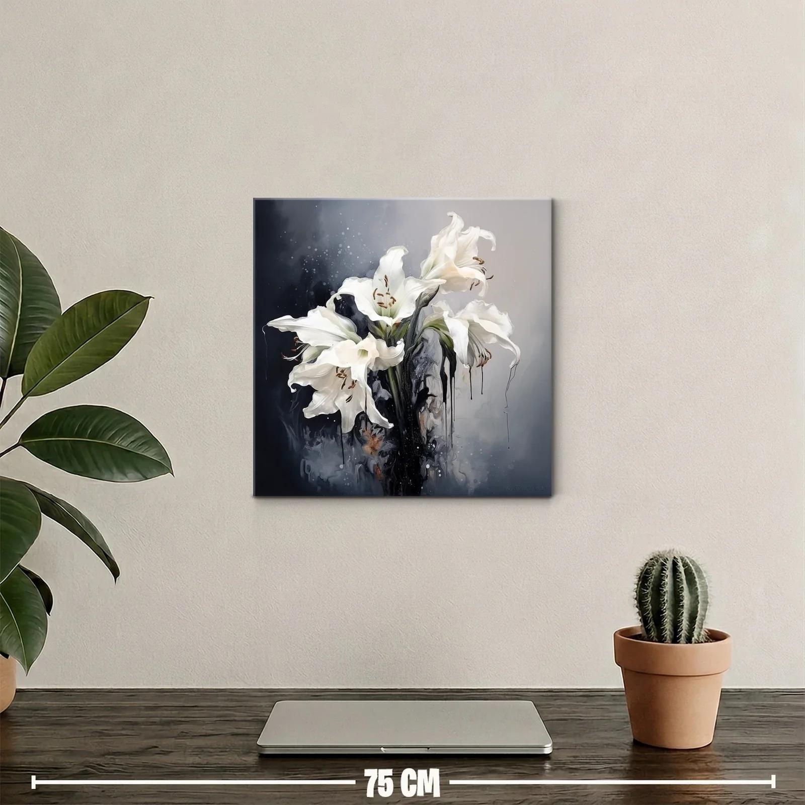 Cuadro flores blancas con fondo difuminado oscuro y claro — miniatura 2