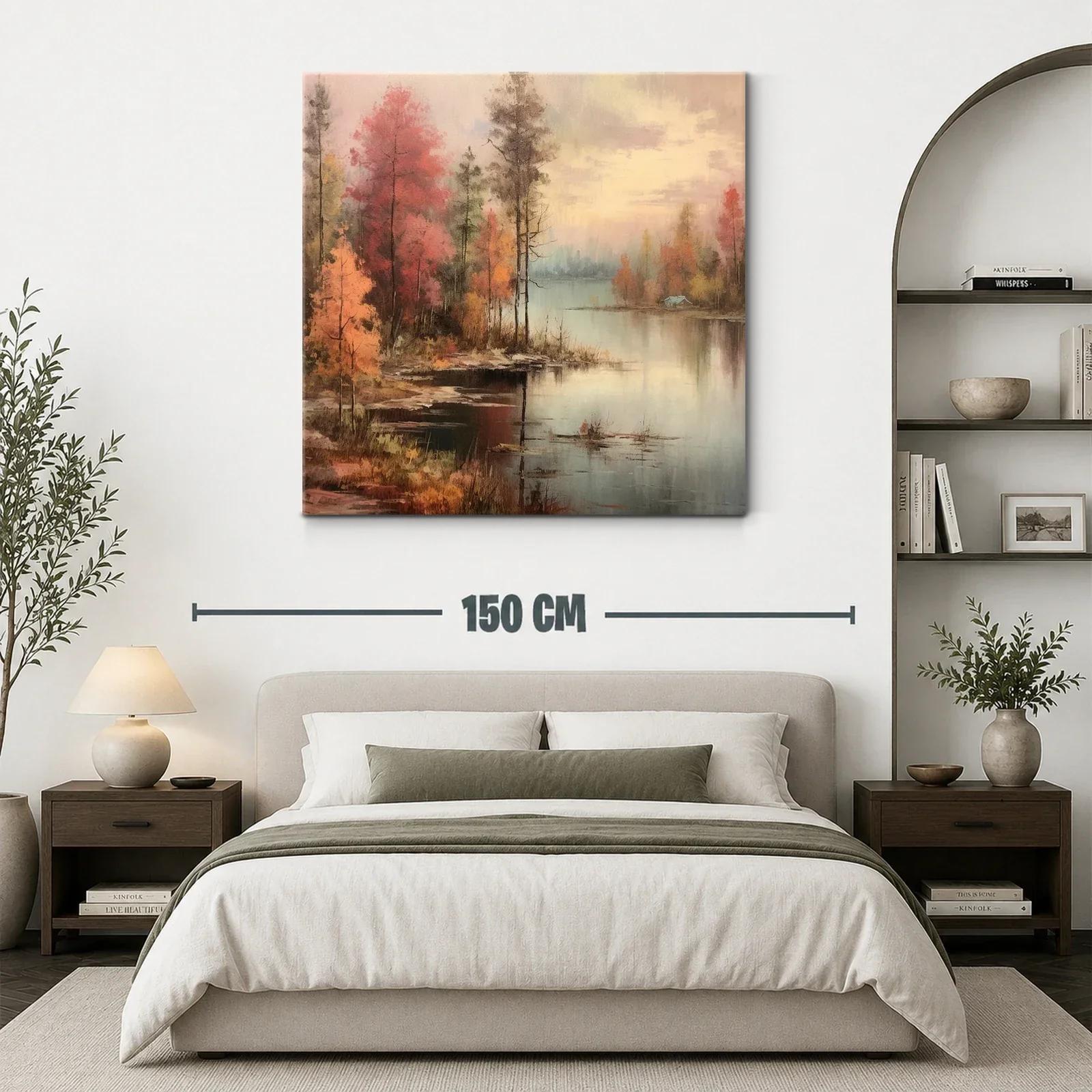 Paisaje otoñal con lago y árboles en tonos cálidos — miniatura 3