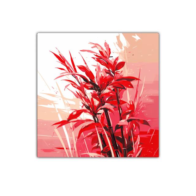 Cuadro decorativo con planta vibrante en tonos rojos