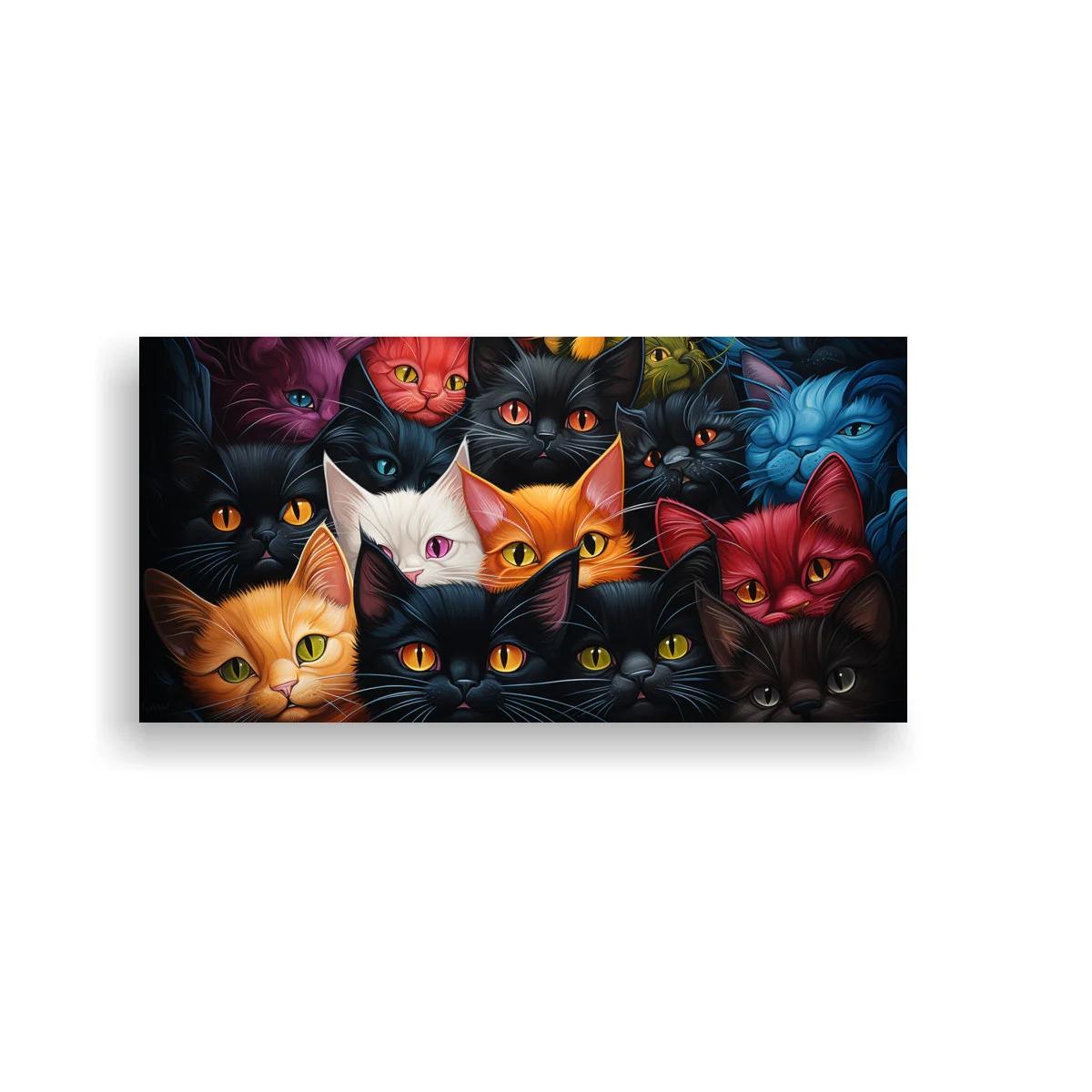 Cuadro grupo de gatos de colores mirando al frente
