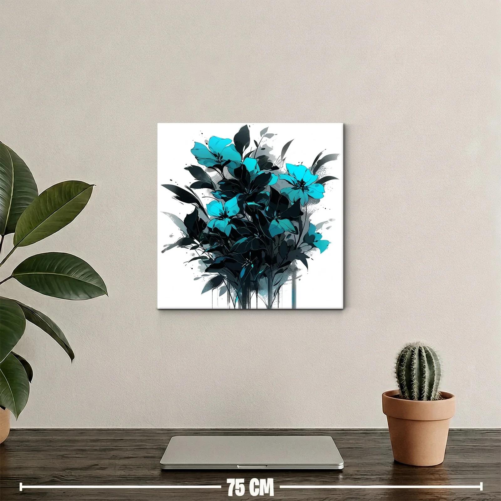 Cuadro con ramo de flores en tonos azul y negro — miniatura 2