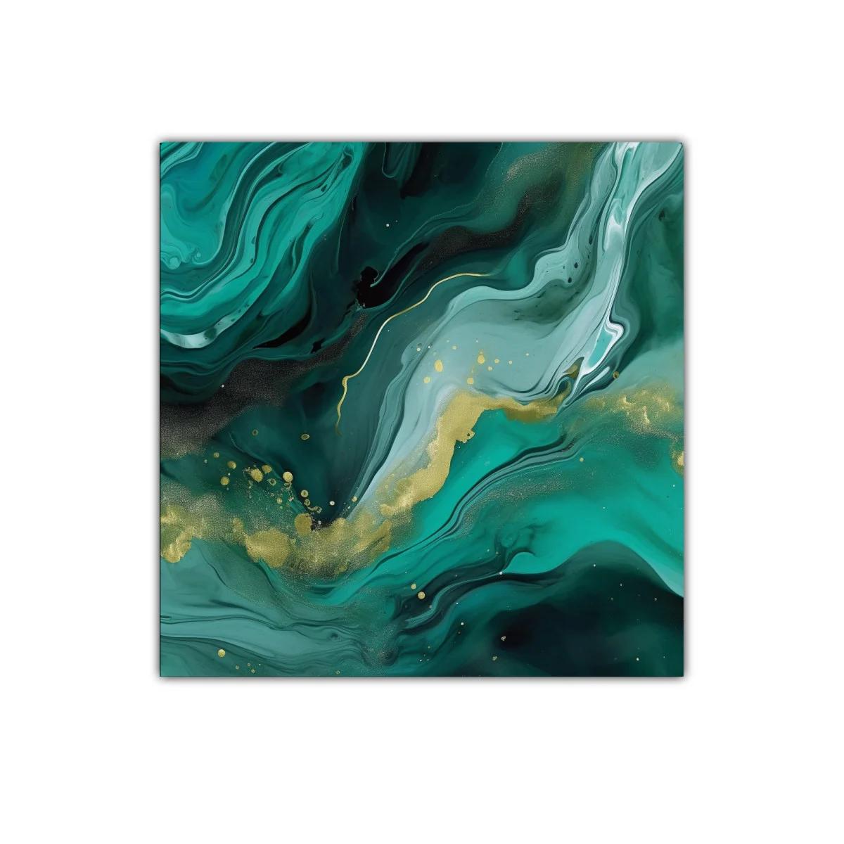 Cuadro abstracto en tonos verdes con detalles dorados — imagen principal
