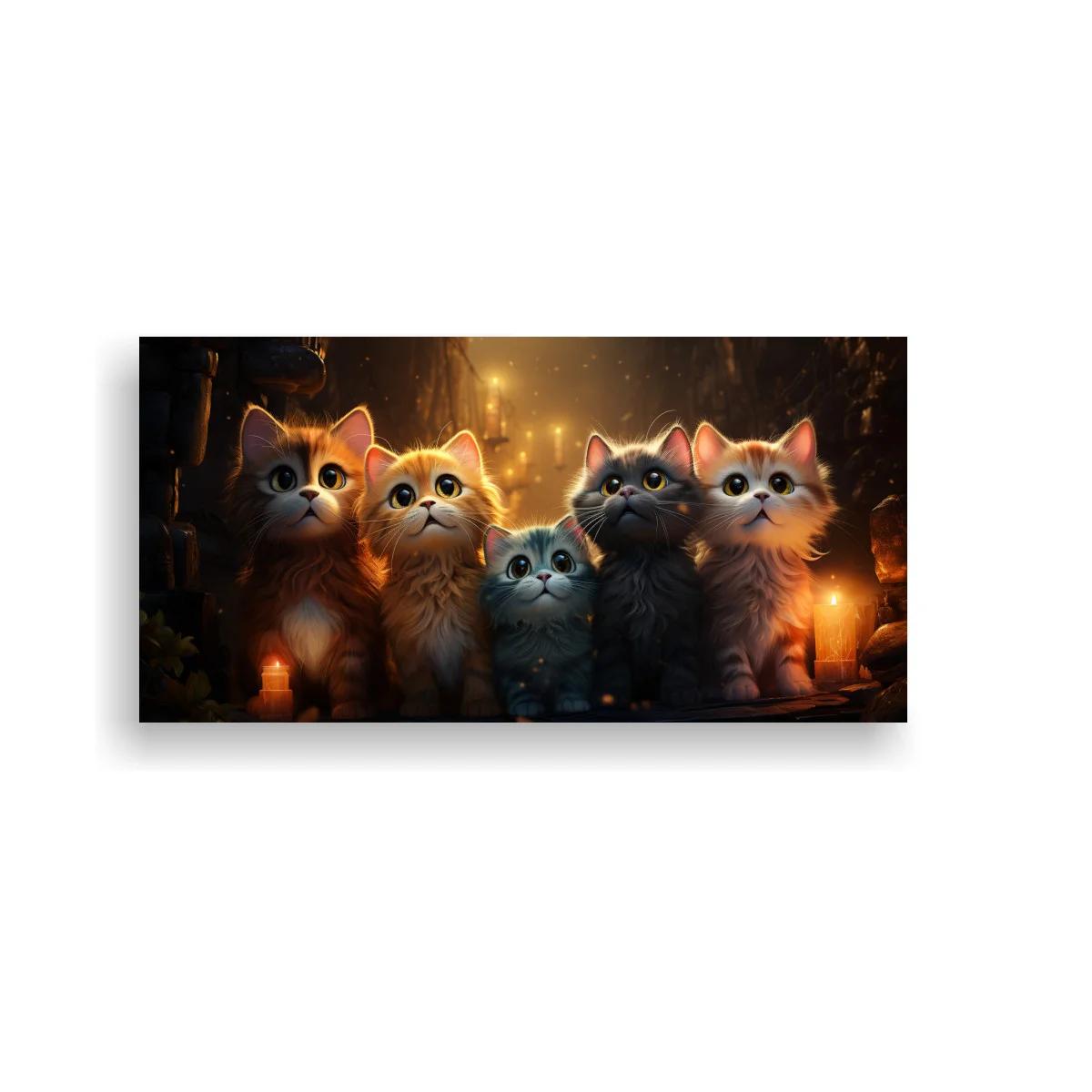 Cuadro grupo de gatitos en cueva iluminada