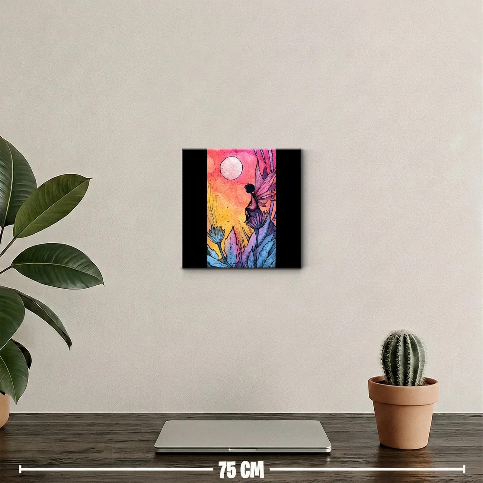 Cuadro con hada silueteada al atardecer en colores vibrantes — miniatura 2