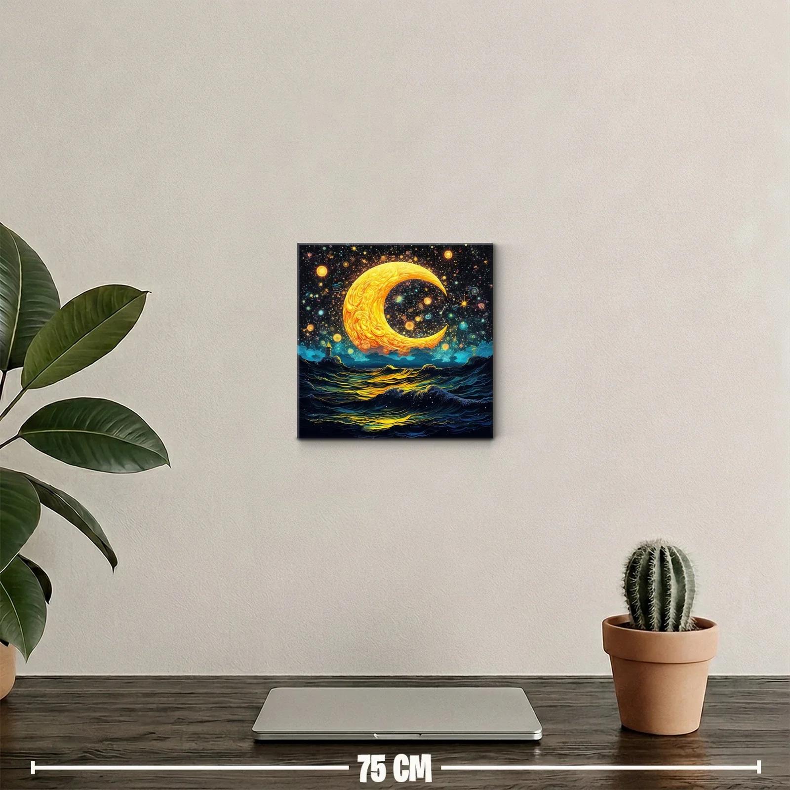 Luna dorada sobre océano estrellado en noche mágica — miniatura 2