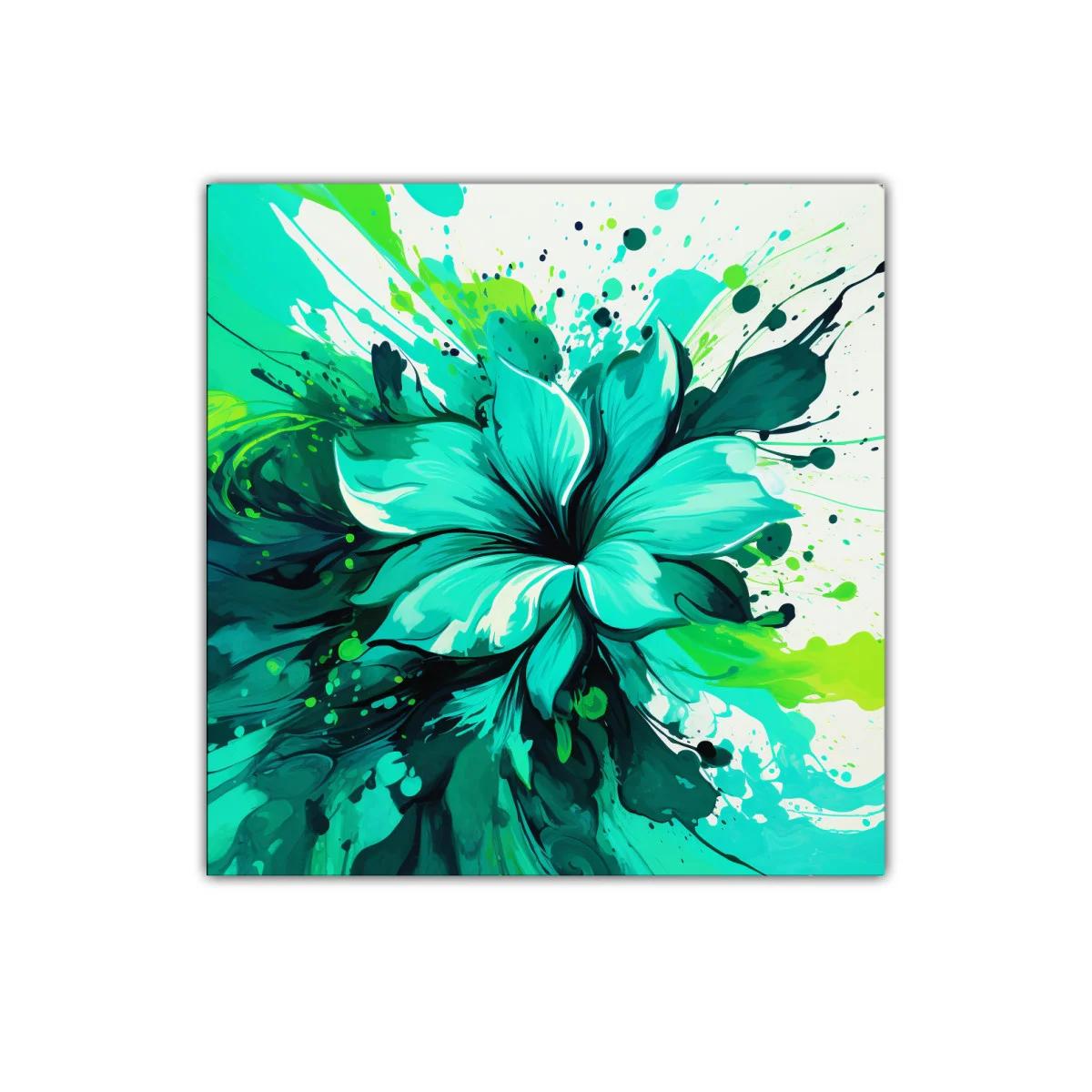 Explosión de flor en tonos verdes y turquesa vibrantes — imagen principal