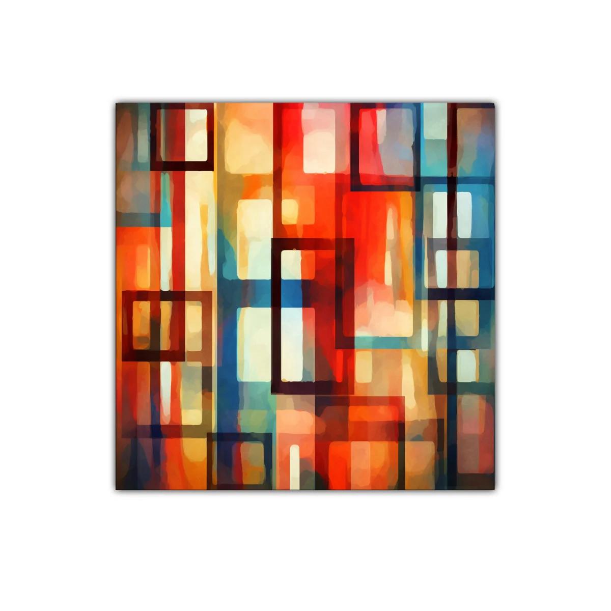 Cuadro abstracto con formas geométricas y tonos cálidos