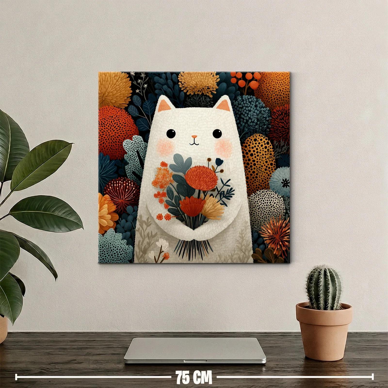 Ilustración de gato blanco con flores otoñales — miniatura 2