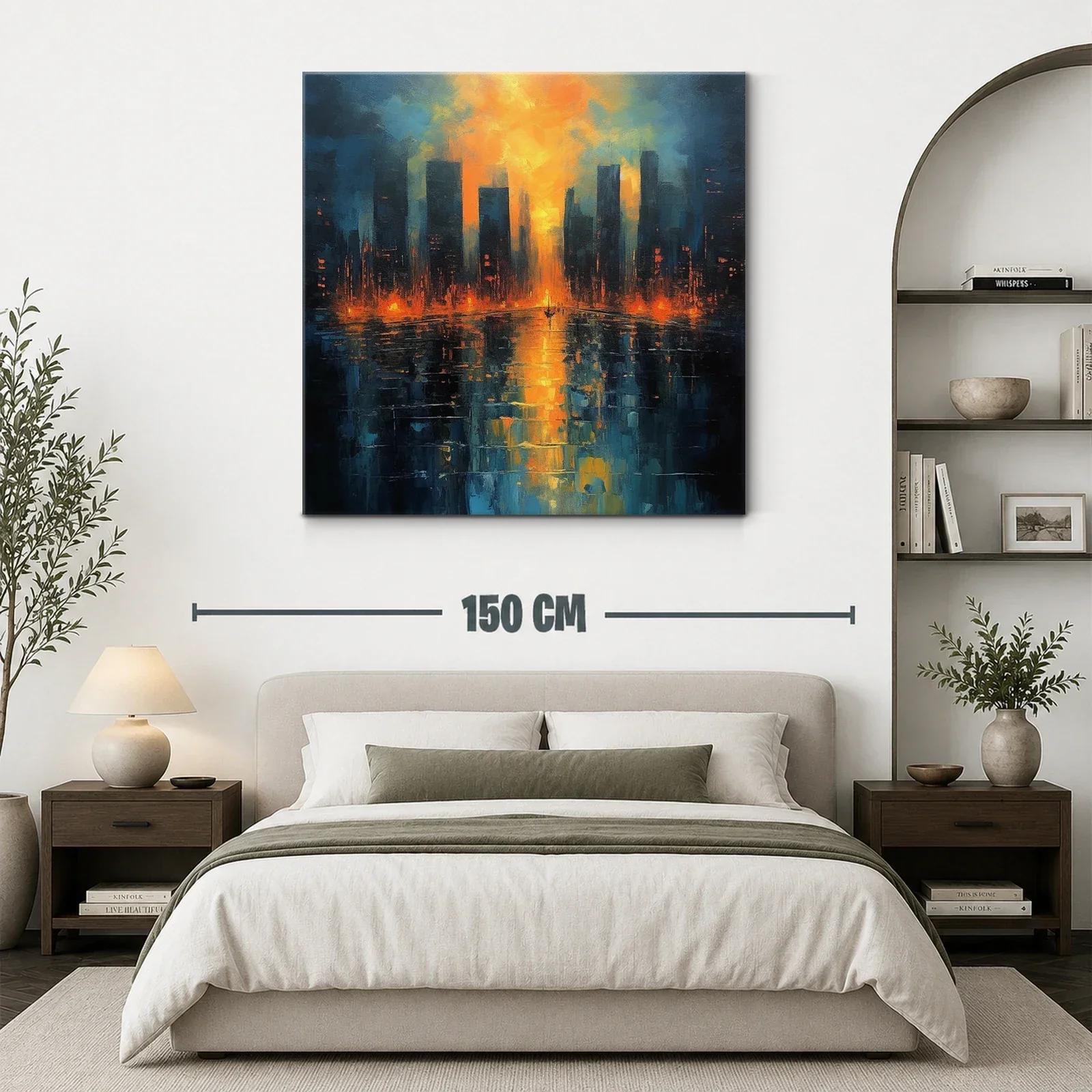 Atardecer vibrante sobre ciudad reflejada en agua — miniatura 3