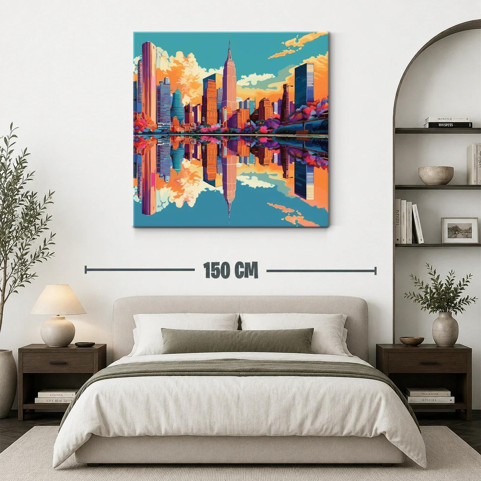 Paisaje urbano vibrante con reflejo en el agua — miniatura 3