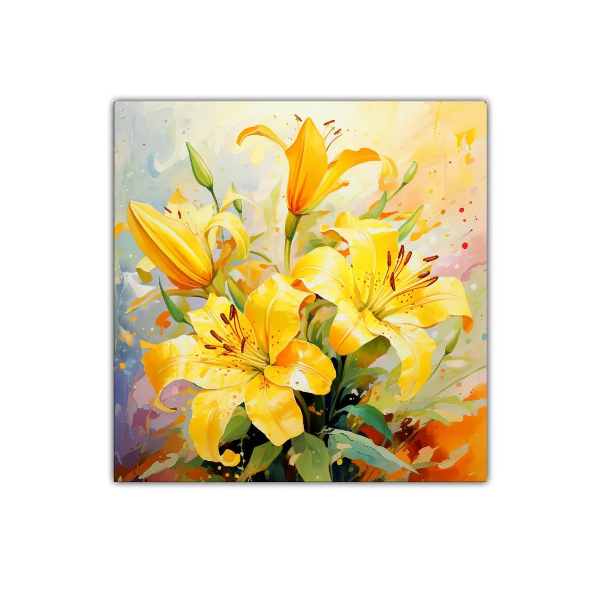 Cuadro decorativo con ramo de lirios amarillos vibrantes — imagen principal