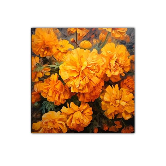Cuadro decorativo de flores caléndulas en tonos cálidos