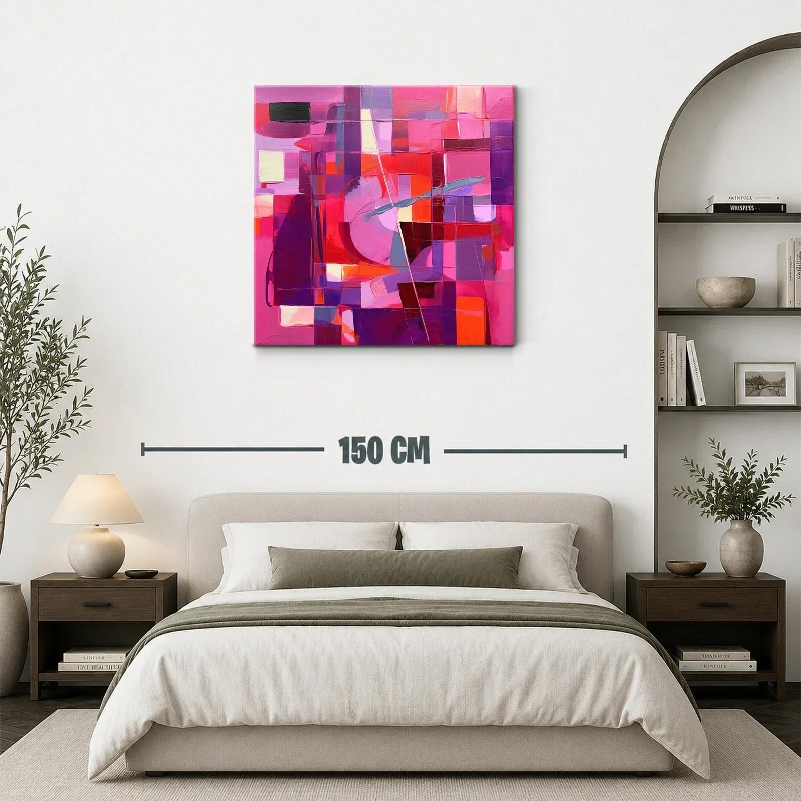 Cuadro Abstracto en Tonos Rosas y Rojos Vibrantes — miniatura 3