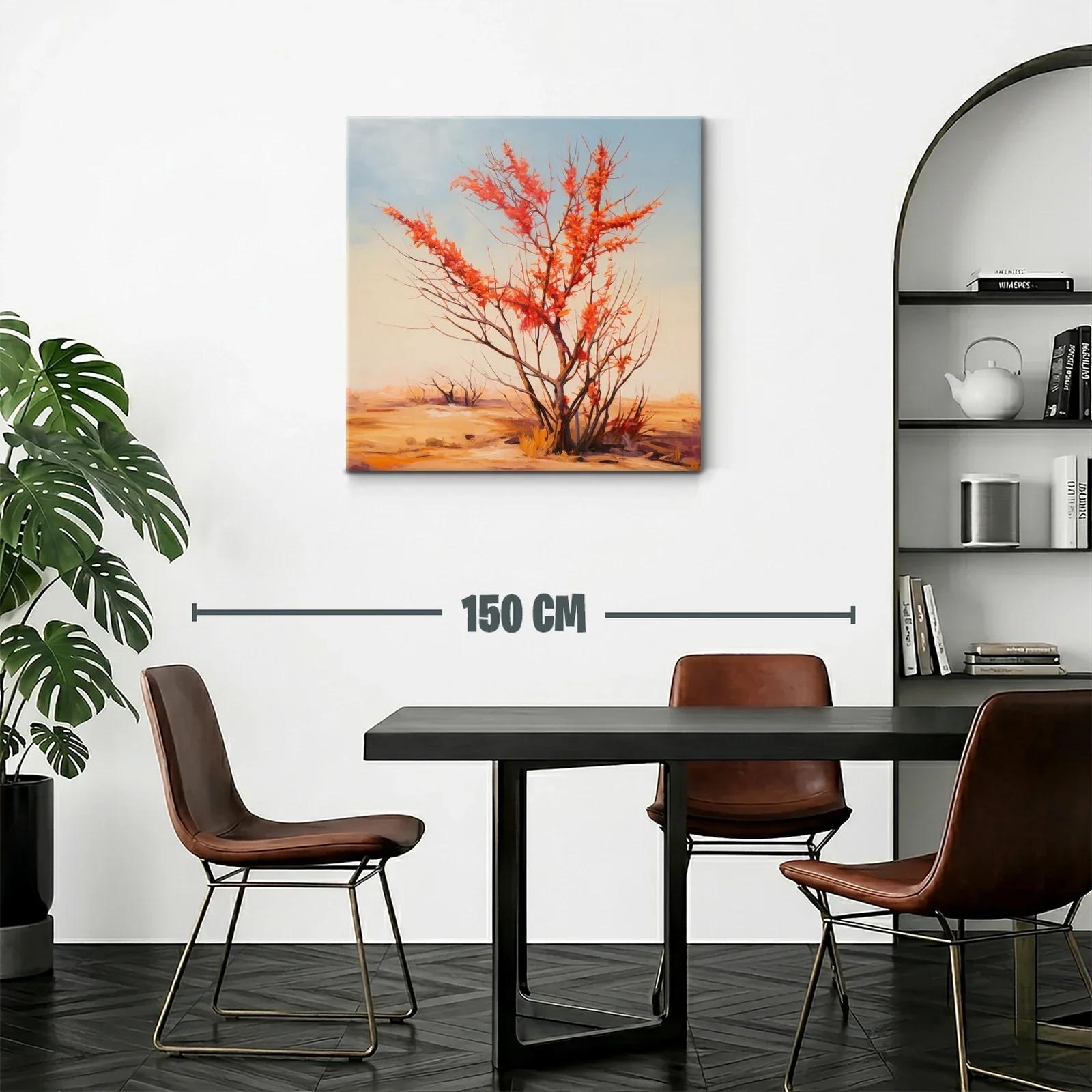Árbol otoñal con hojas rojas sobre paisaje cálido — miniatura 2
