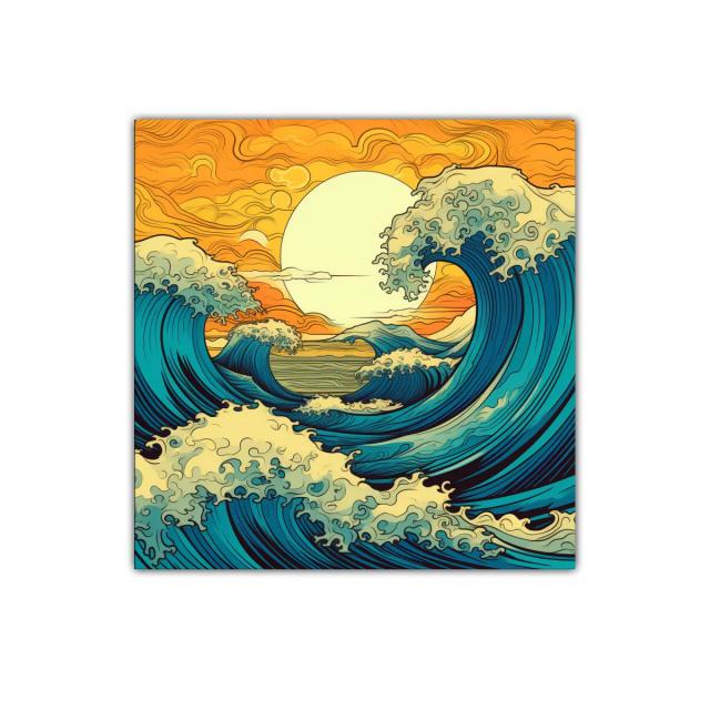 Olas vibrantes bajo un sol dorado en movimiento continuo