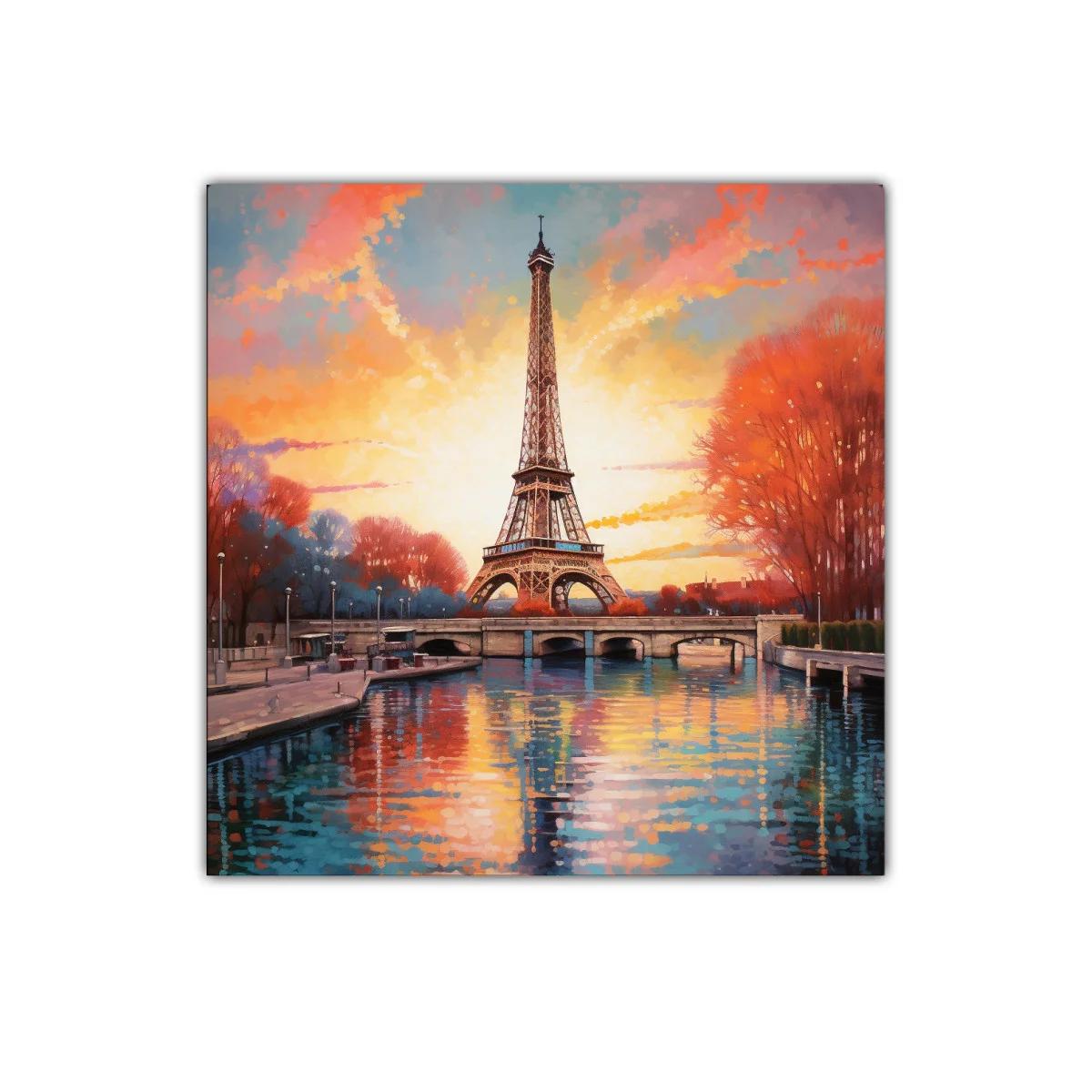 Atardecer mágico con torre emblemática y reflejos en agua — imagen principal