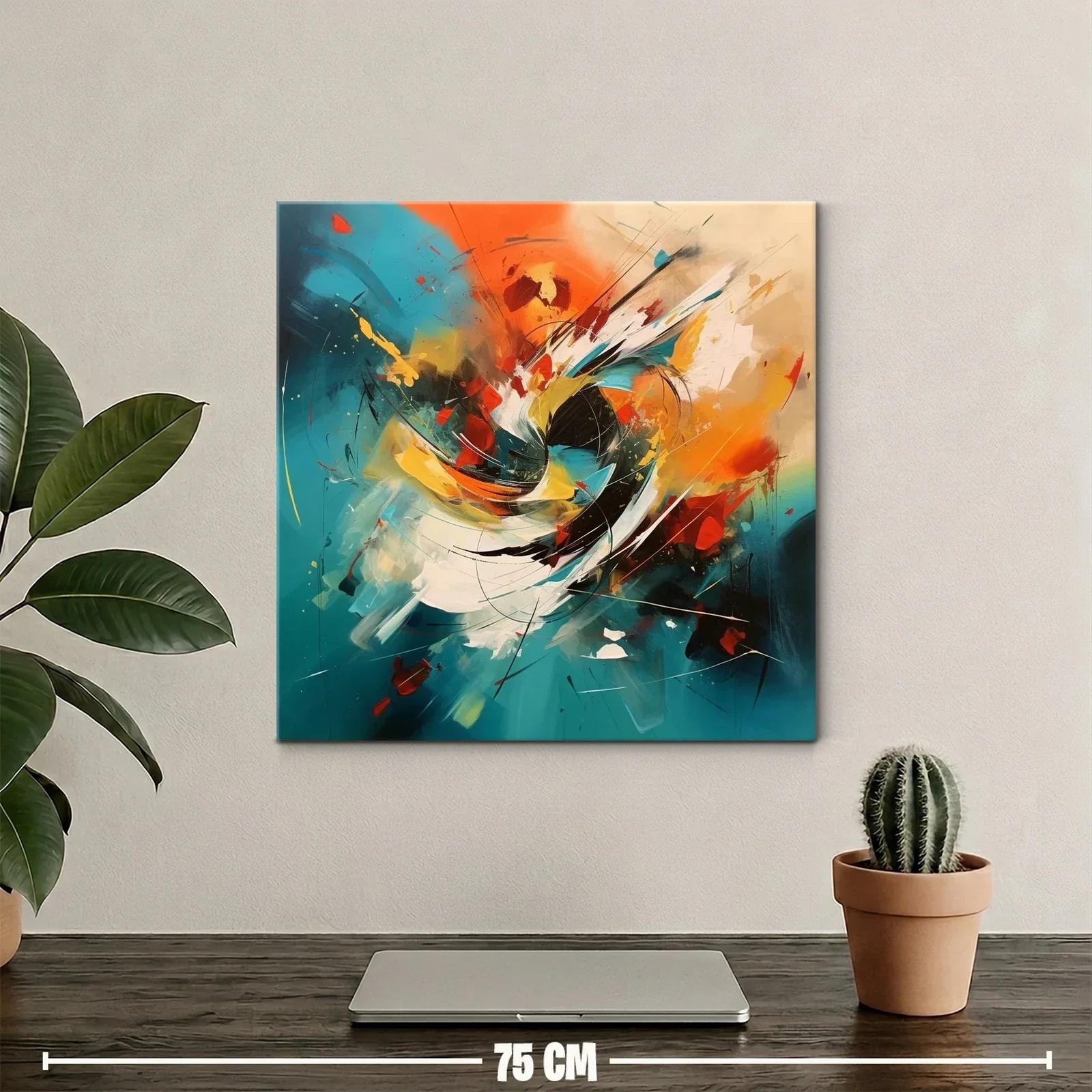 Cuadro abstracto enérgico con tonos cálidos y azules vibrantes — miniatura 2