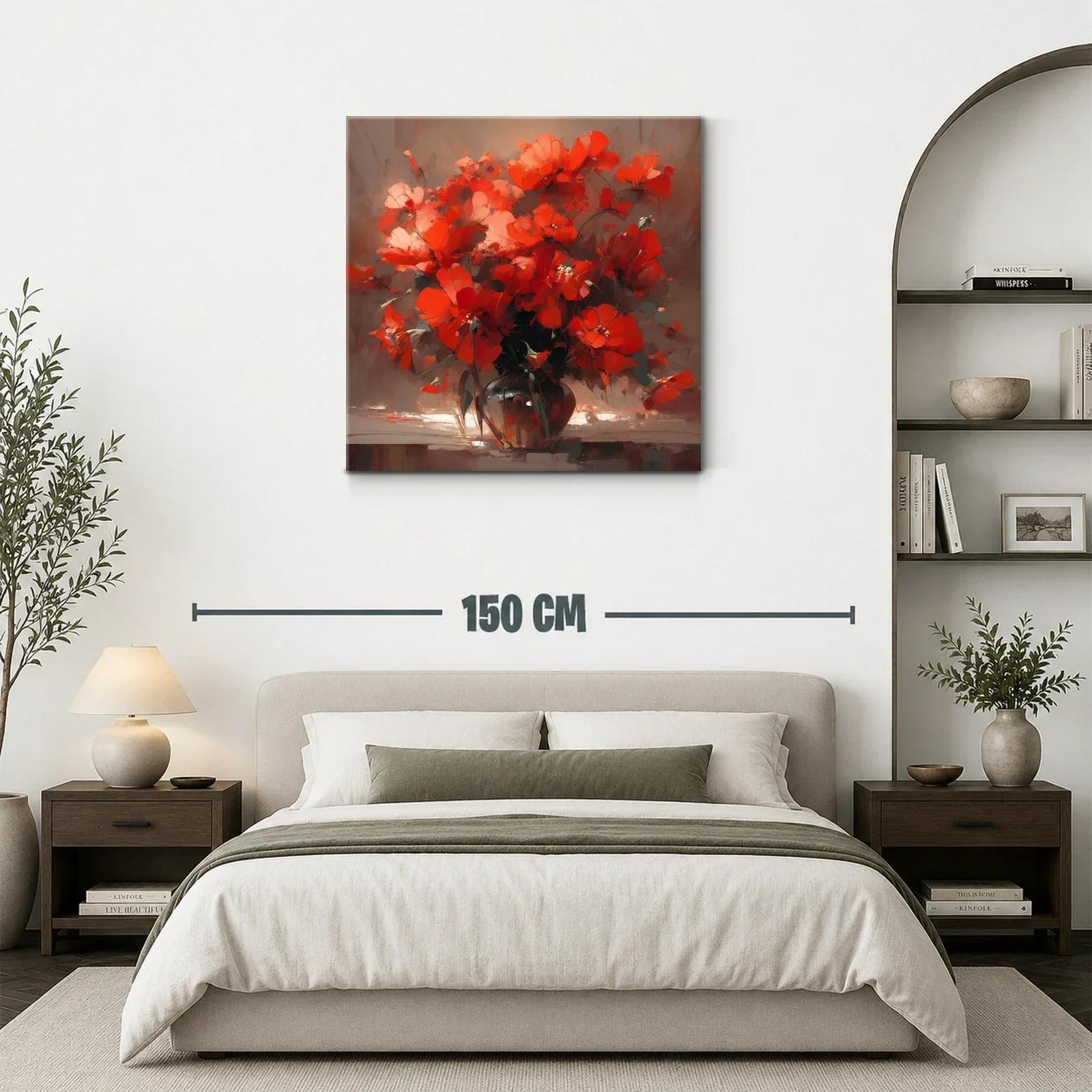 Ramo vibrante de flores rojas en jarrón oscuro — miniatura 3