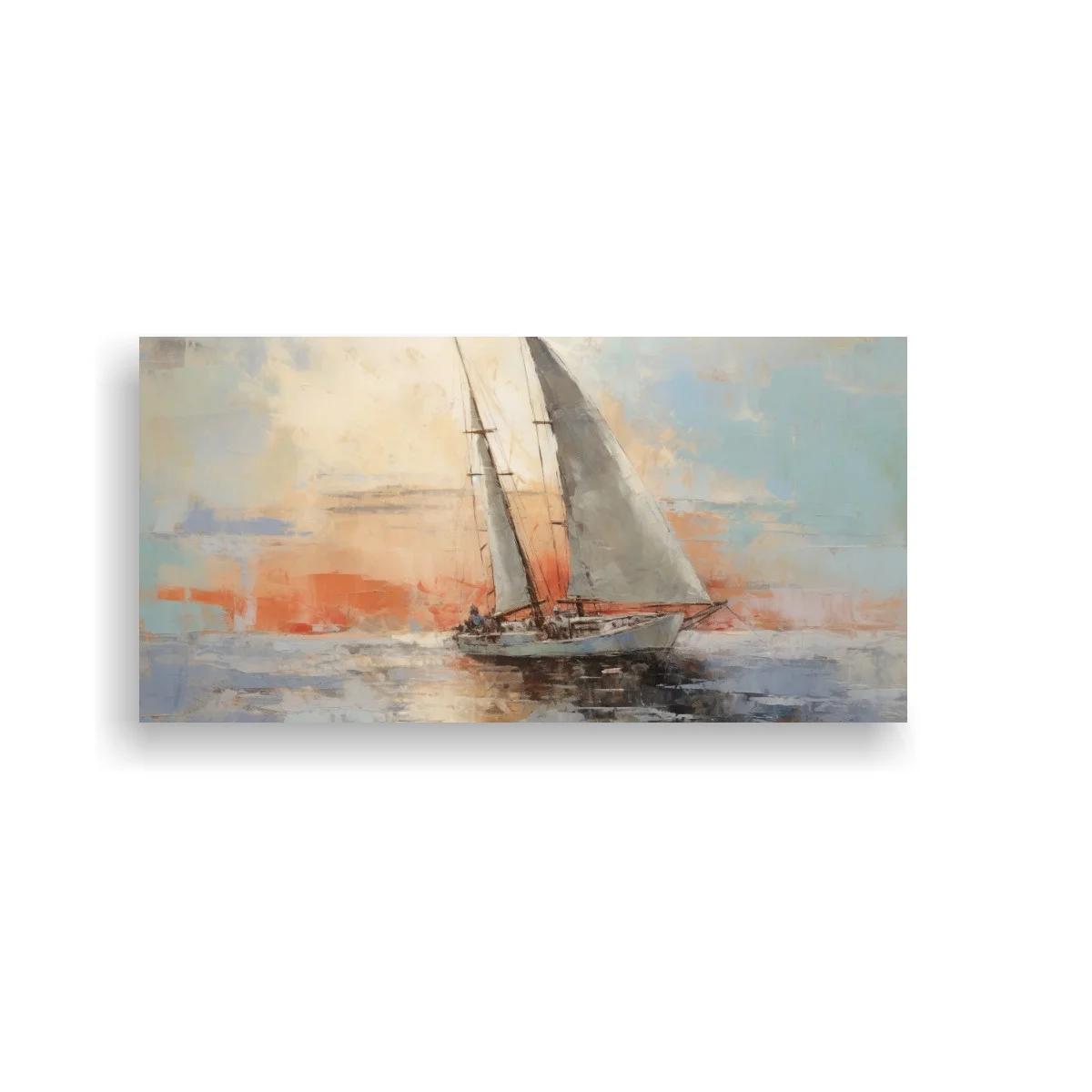 Cuadro velero de vela blanca sobre agua reflejada
