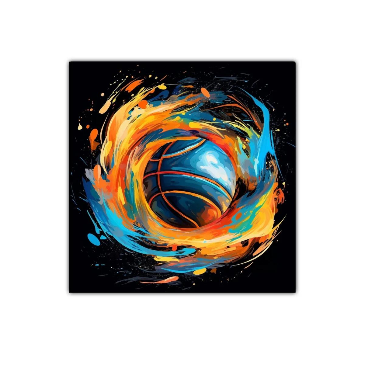 Cuadro dinámico con balón de baloncesto en colores vibrantes — imagen principal