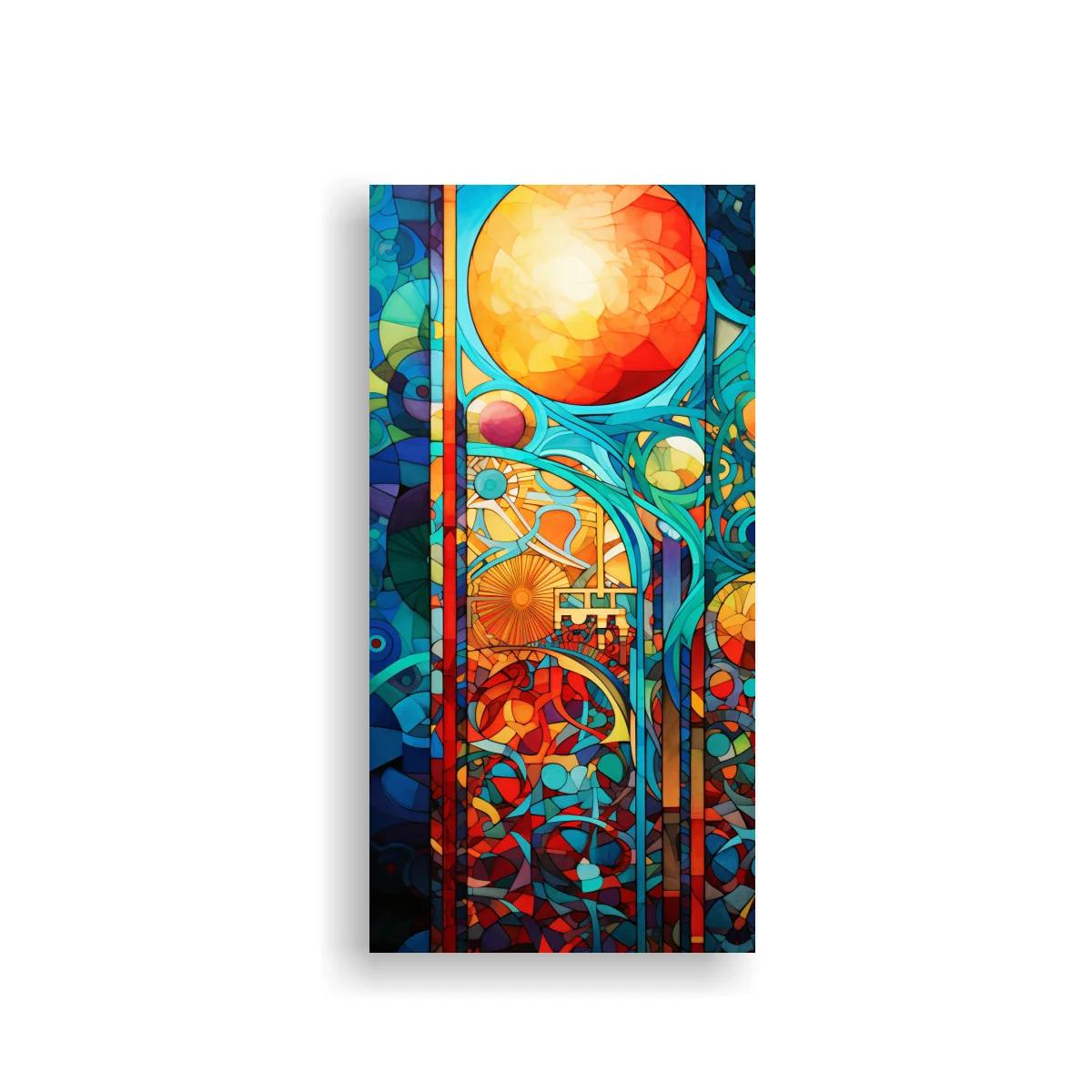 Cuadro vidriera abstracta con sol y rosetón floral — imagen principal