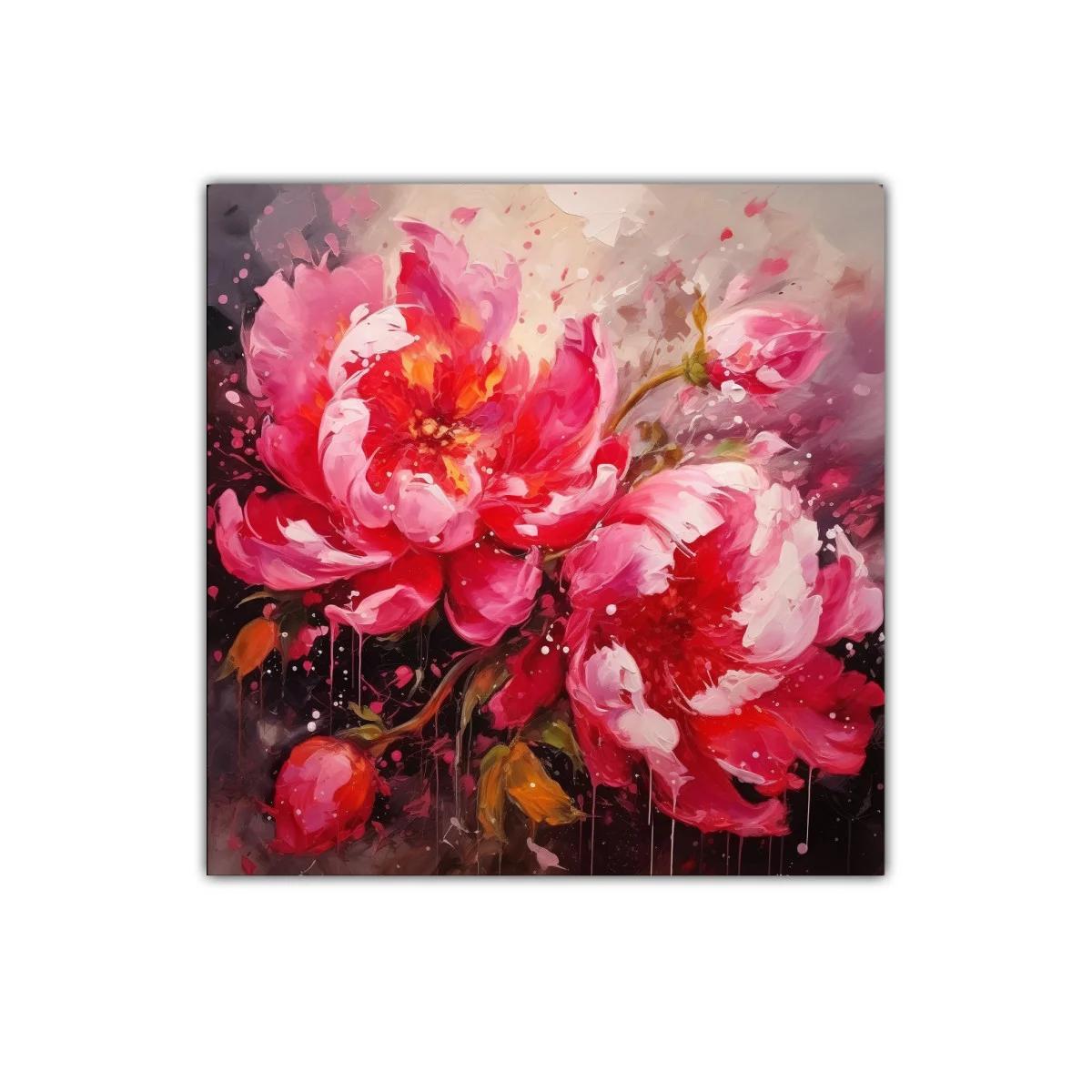 Cuadro decorativo con flores rosas vibrantes y detalles rojos — imagen principal