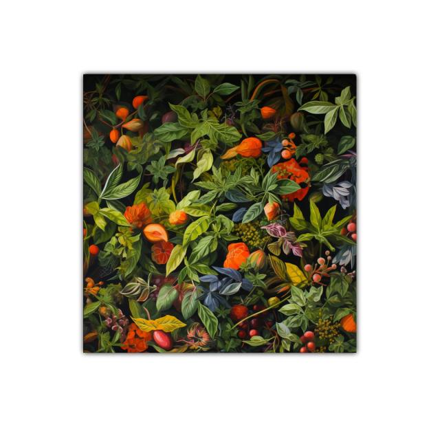 Exuberante composición de hojas y flores en tonos otoñales